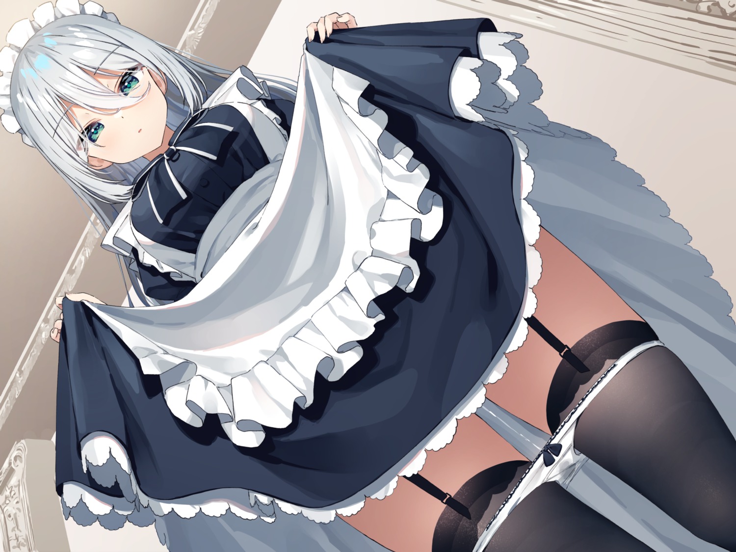 maid muninshiki pantsu panty_pull pussy_juice skirt_lift stockings thighhighs