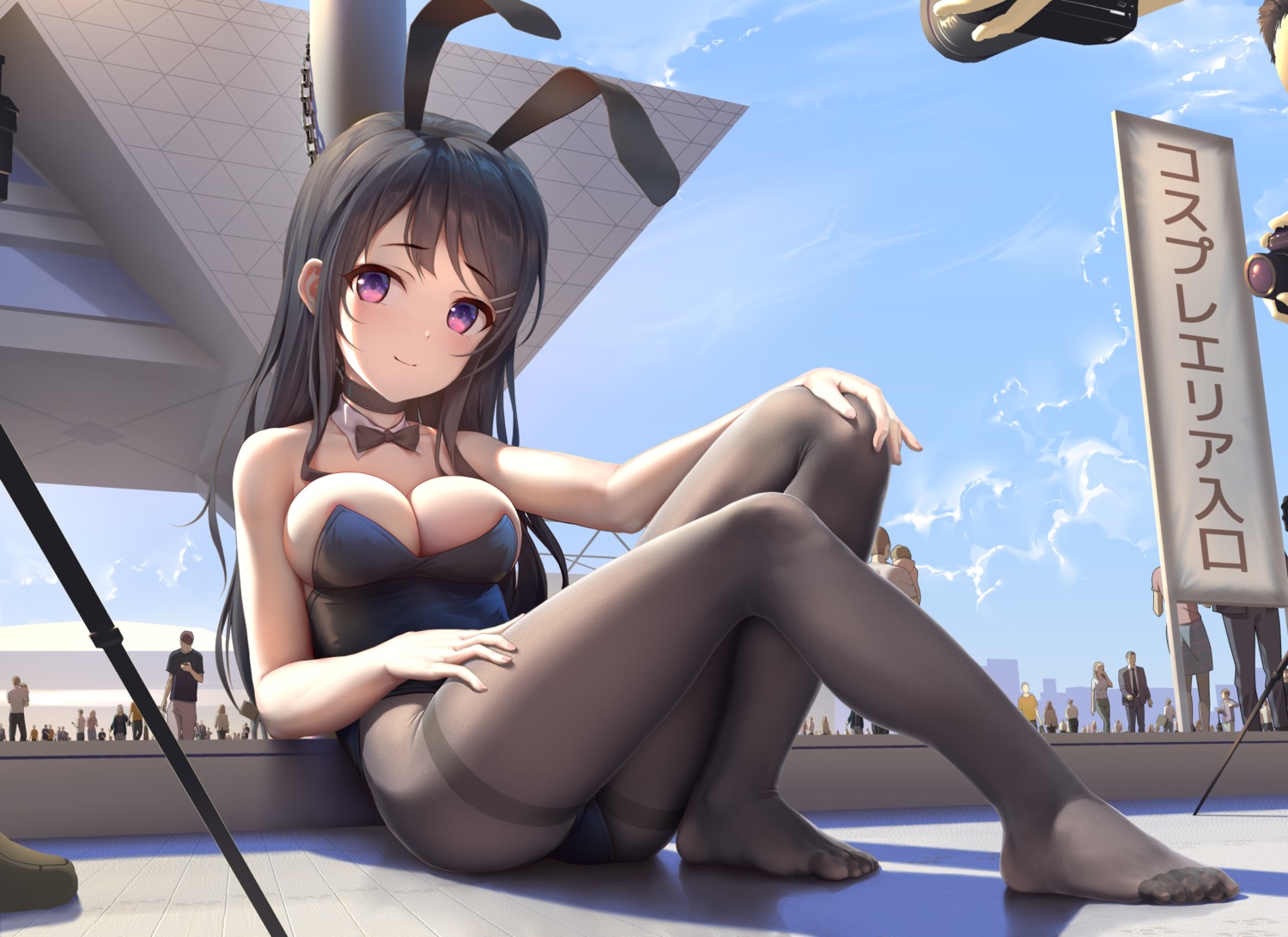 animal_ears bunny_ears bunny_girl feet no_bra pantyhose sakurajima_mai seishun_buta_yarou tokinohimitsu