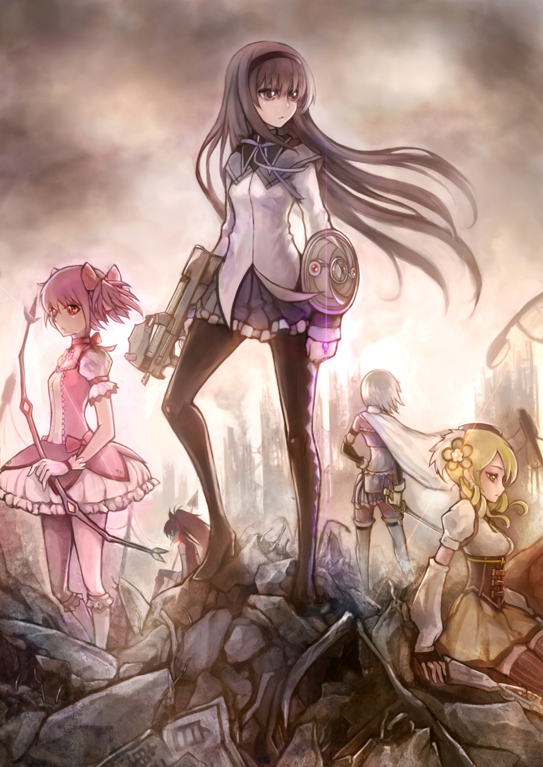 akemi_homura gun haimerejzero kaname_madoka miki_sayaka pantyhose puella_magi_madoka_magica sakura_kyouko sword thighhighs tomoe_mami