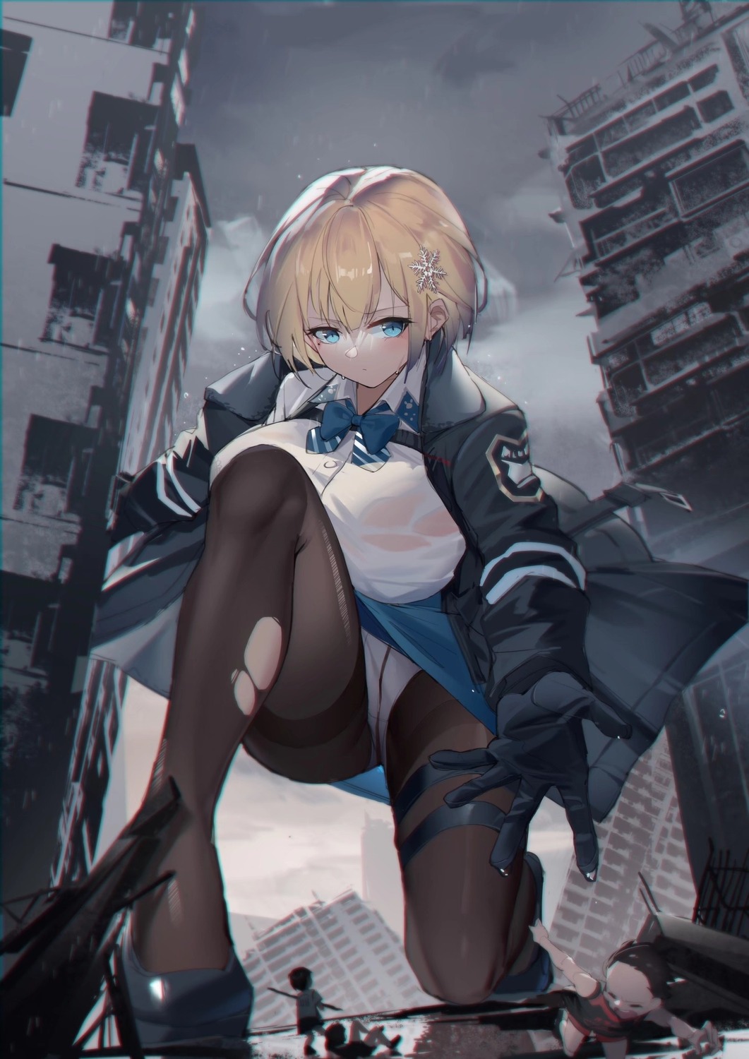 bankongping garter girls_frontline open_shirt pantsu pantyhose see_through skirt_lift torn_clothes vsk-94_(girls_frontline) wet_clothes