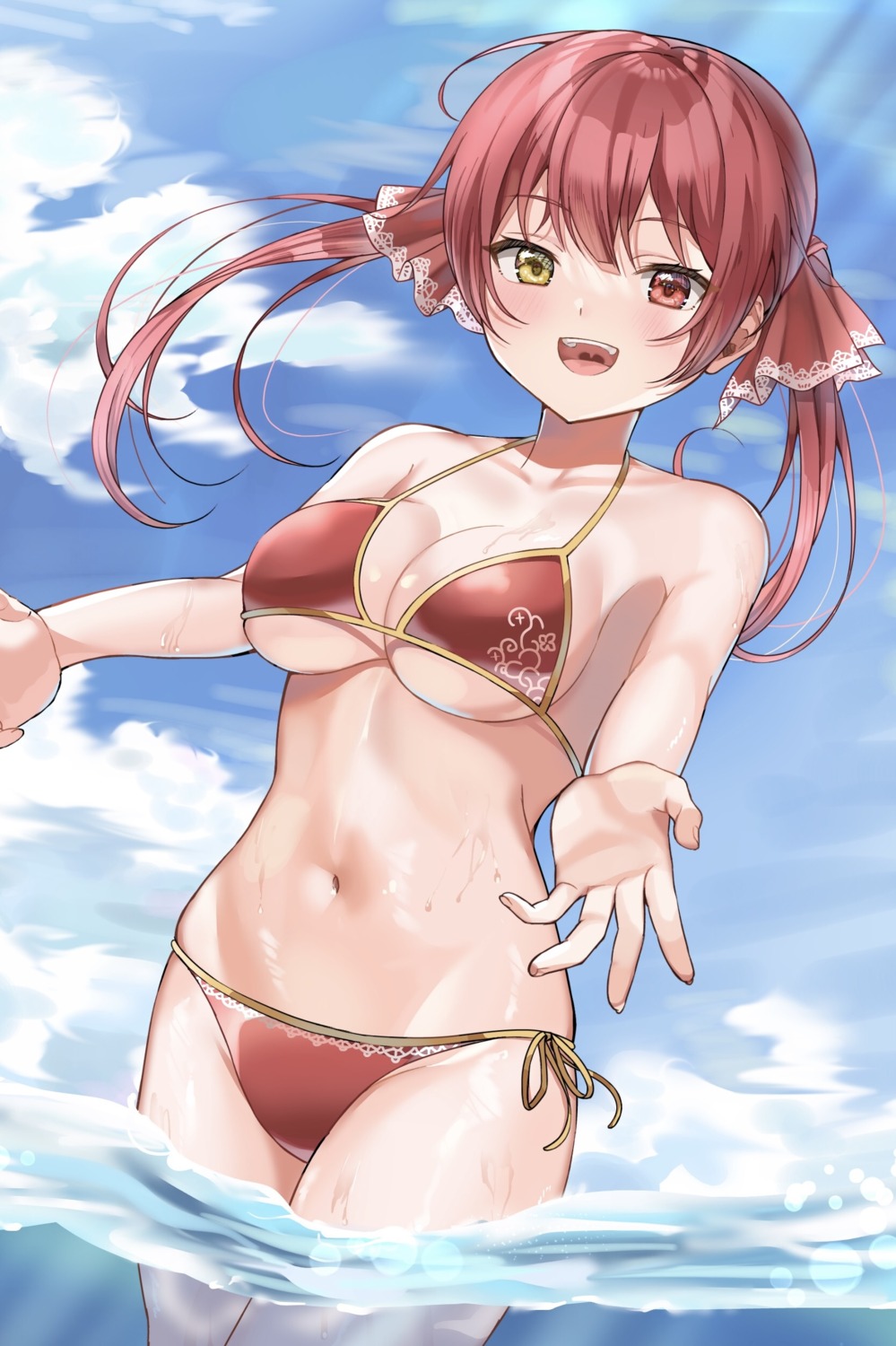 bikini bochibochi_(gyuuniku_6000) heterochromia hololive houshou_marine swimsuits wet