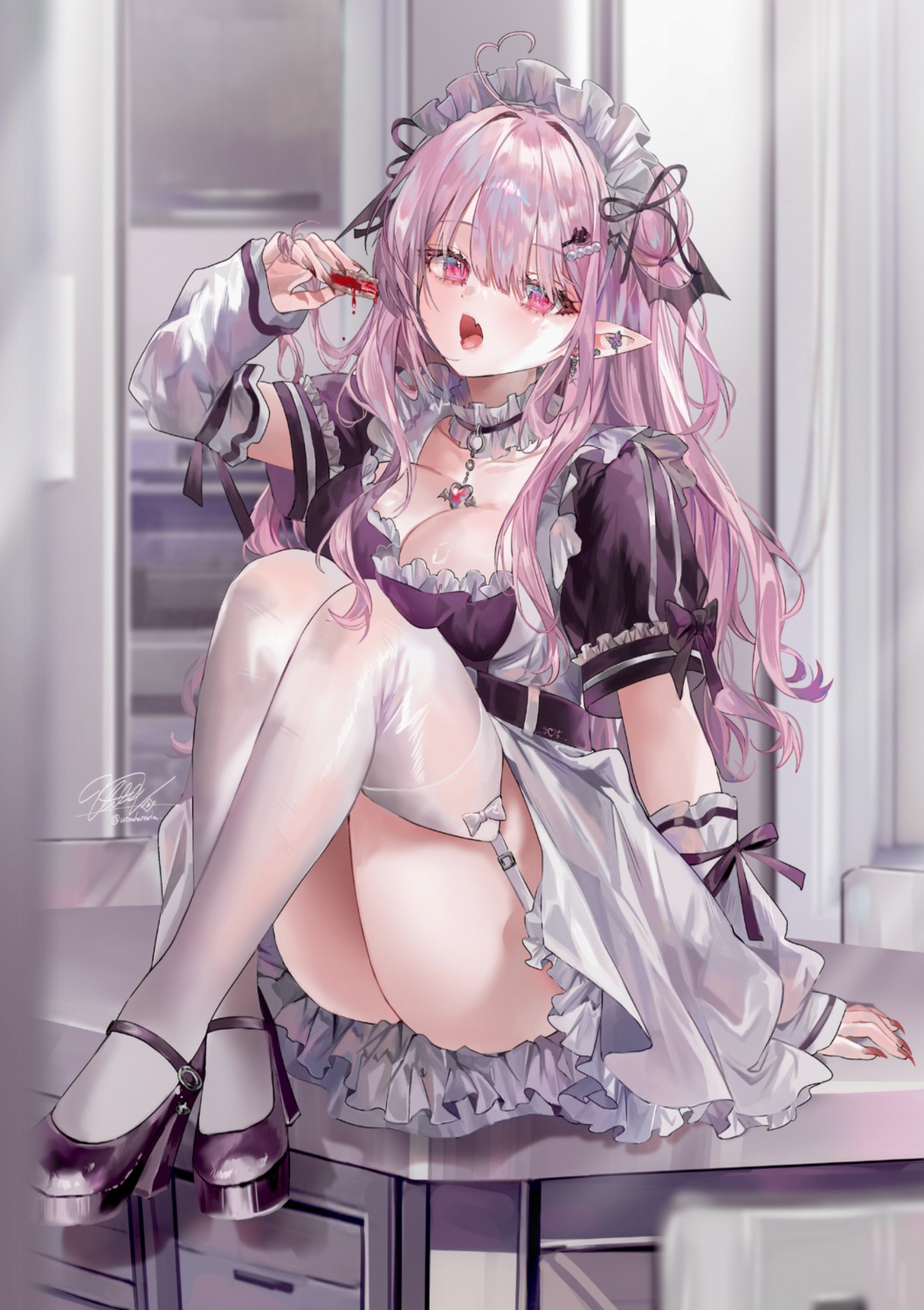 heels maid pointy_ears stockings thighhighs ullv