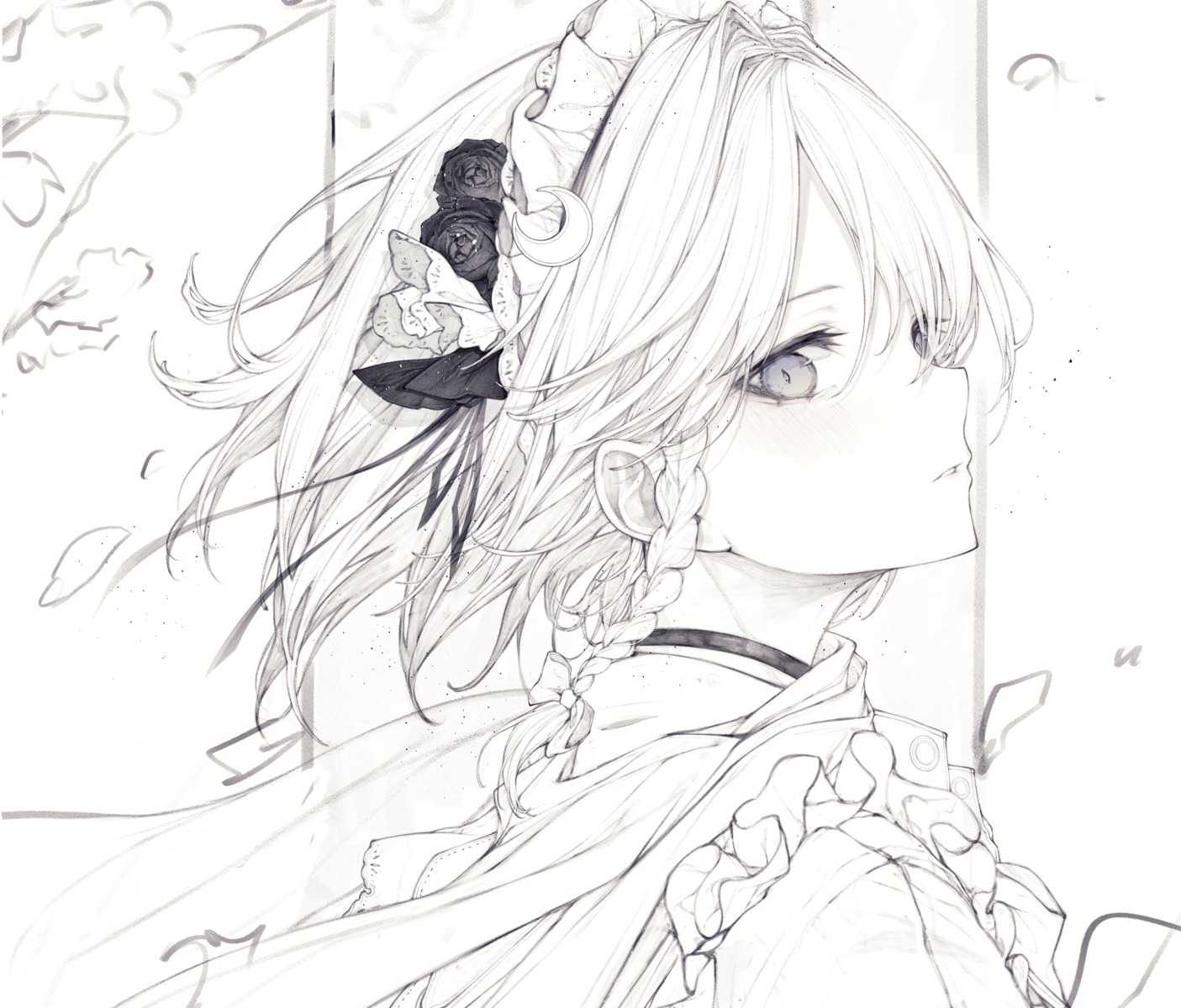 hito_komoru izayoi_sakuya maid monochrome sketch touhou