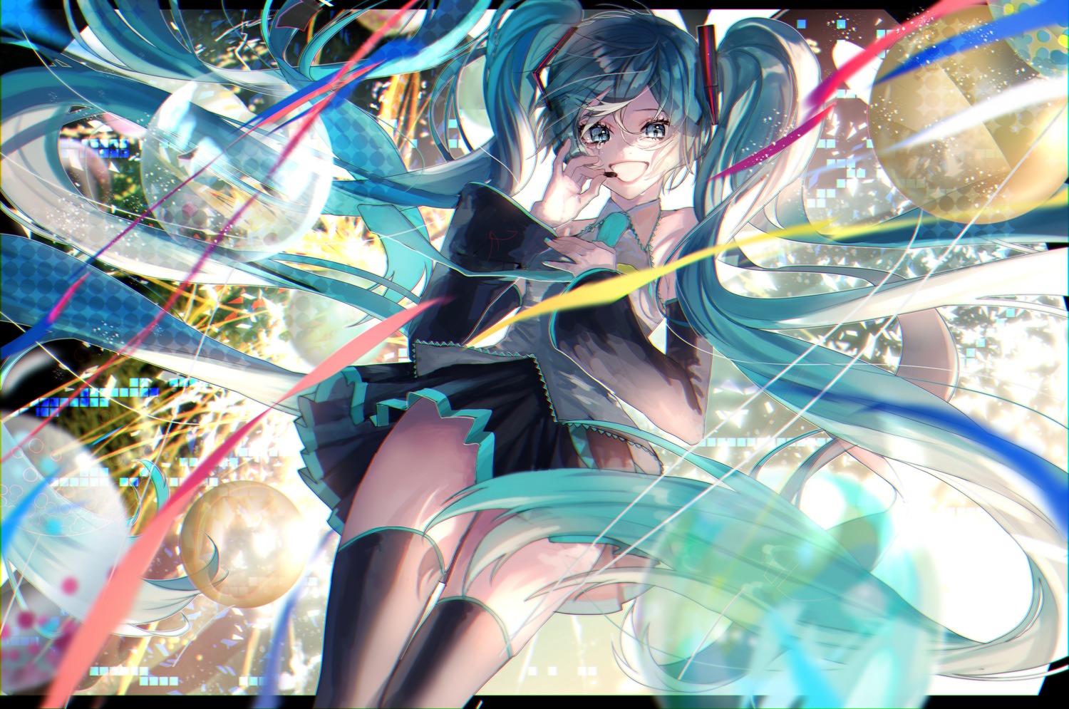 hatsune_miku headphones loga thighhighs vocaloid