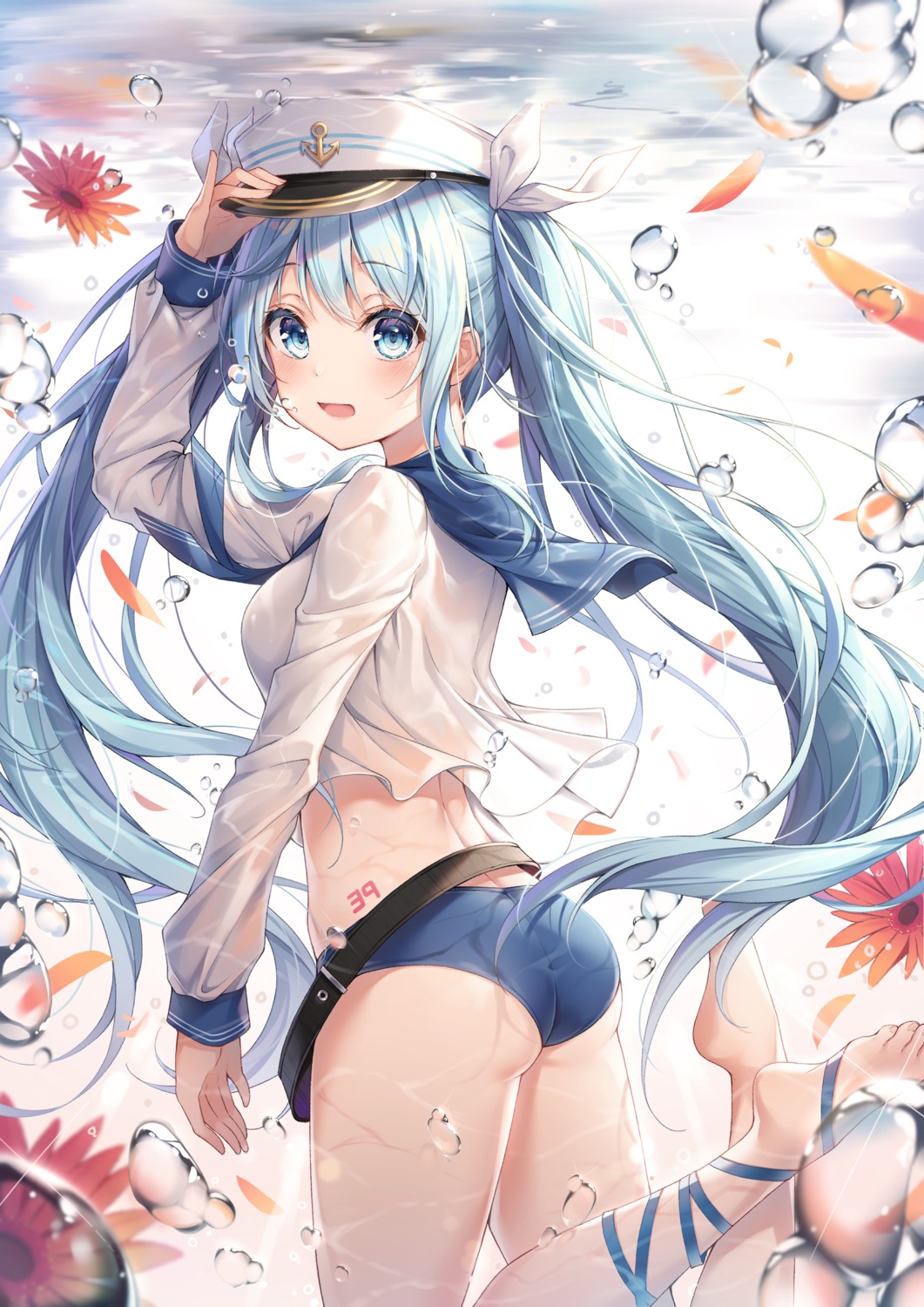 ass bikini dangmyo hatsune_miku see_through seifuku swimsuits tattoo vocaloid wet_clothes