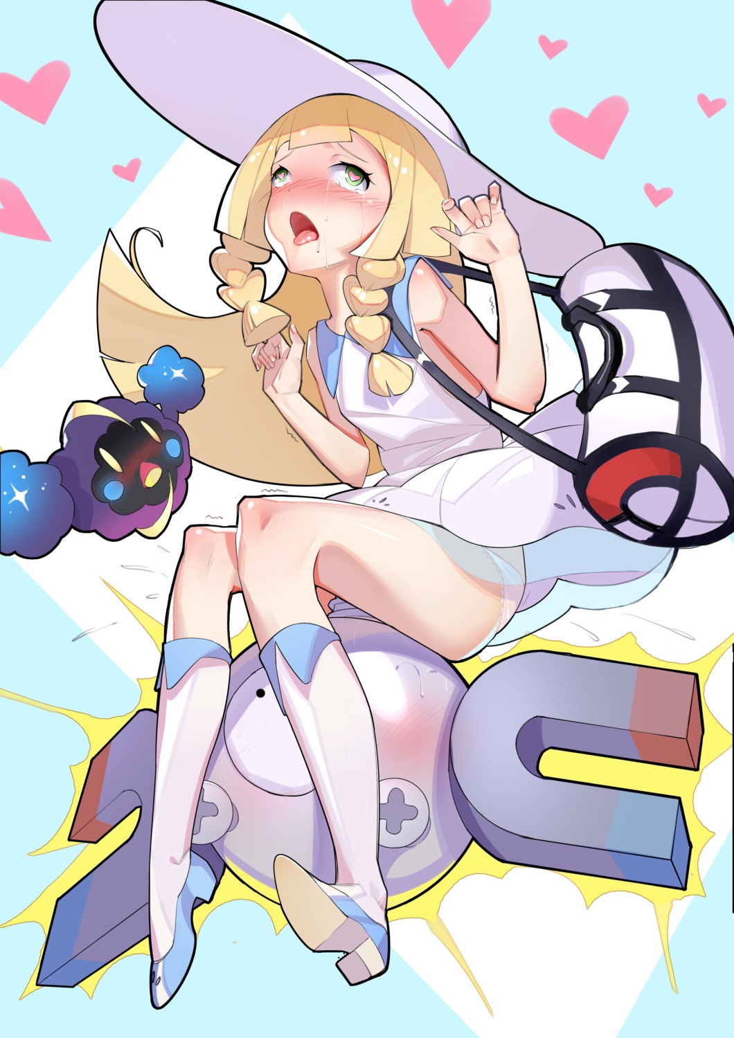 cosmog dress heels lillie_(pokemon) magnemite masturbation oop pantsu pokemon pokemon_sm pokemon_usum pussy_juice see_through