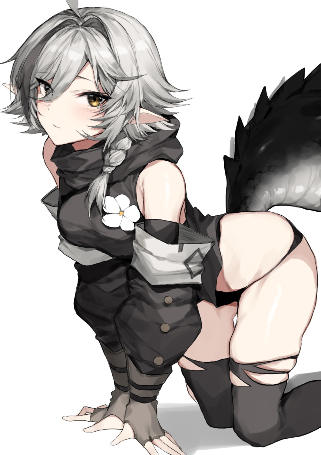 arknights molyb pantsu pointy_ears tail thighhighs tomimi_(arknights) torn_clothes