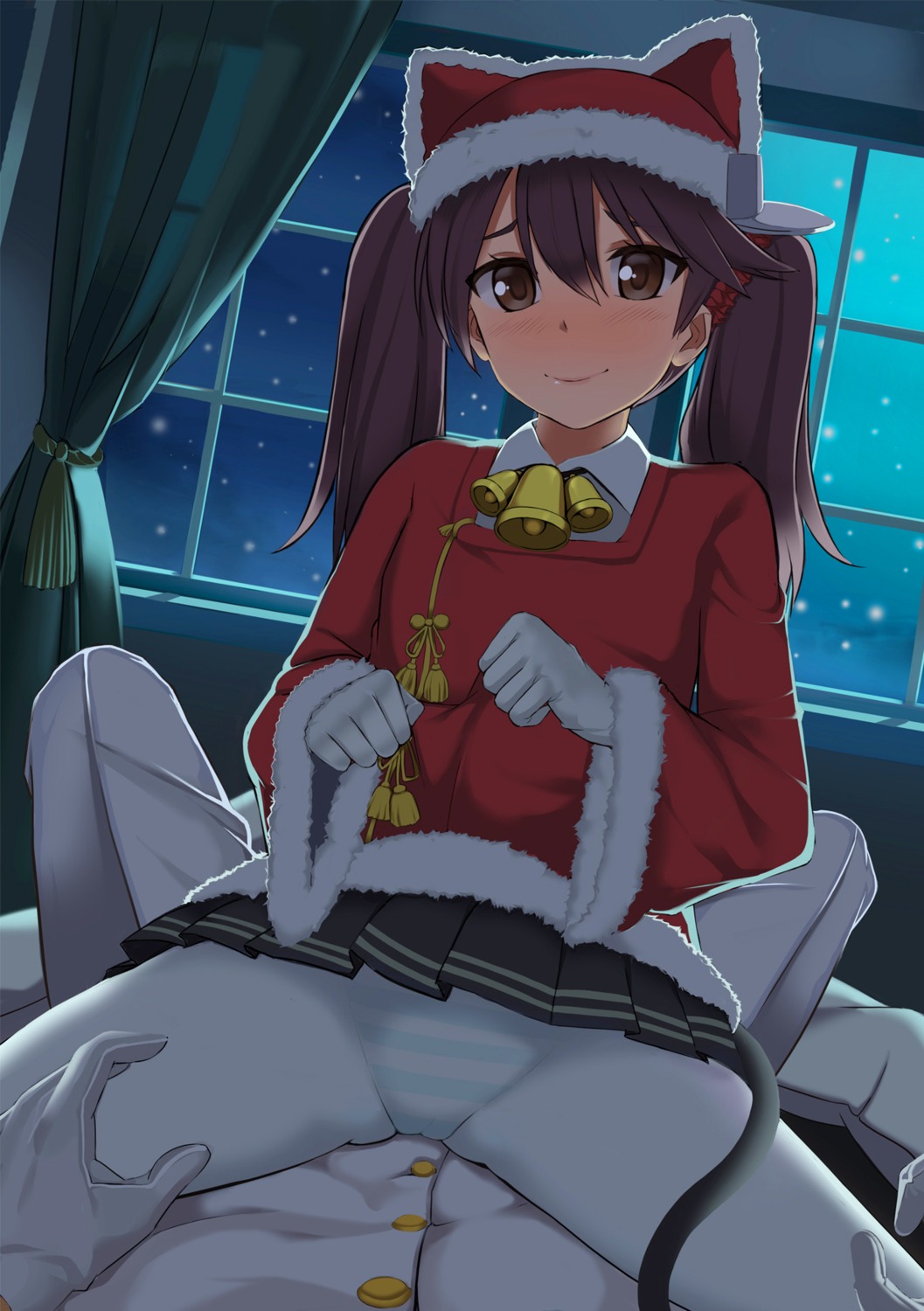 admiral_(kancolle) christmas hal_(2001lop91) kantai_collection pantsu pantyhose ryuujou_(kancolle) see_through shimapan tail