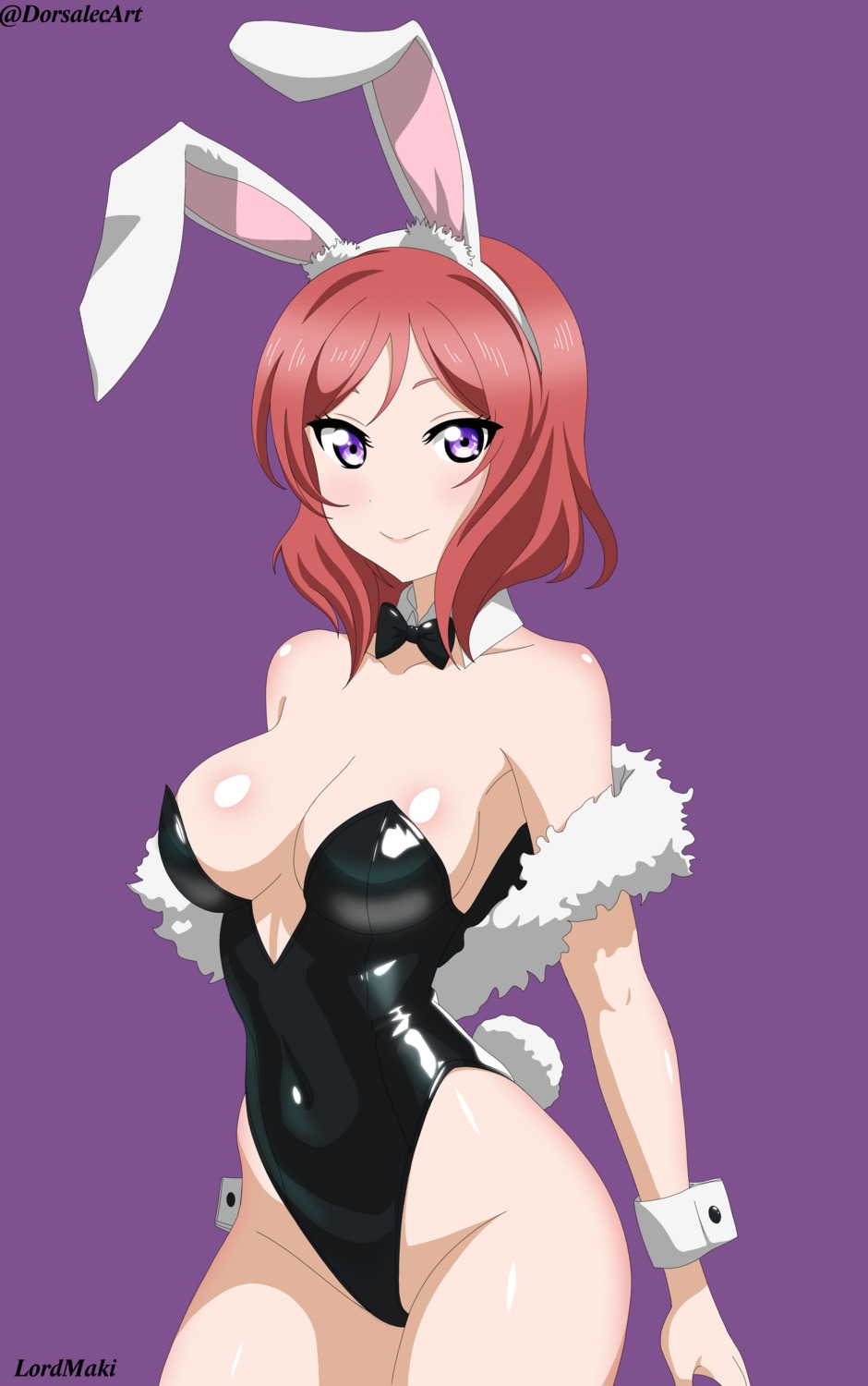 animal_ears bunny_ears bunny_girl dorsalecart love_live! nishikino_maki no_bra tail