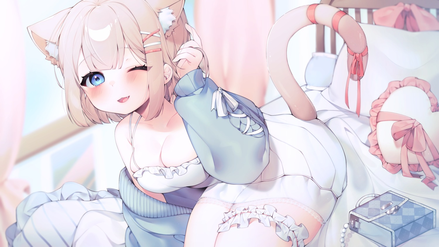 animal_ears garter lingerie nekomimi see_through sen_light sweater tail wallpaper