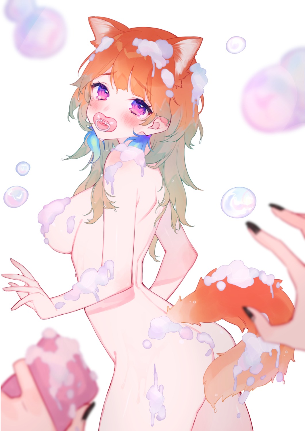 animal_ears ass chiyomaru cream hololive hololive_english naked tail takanashi_kiara wet