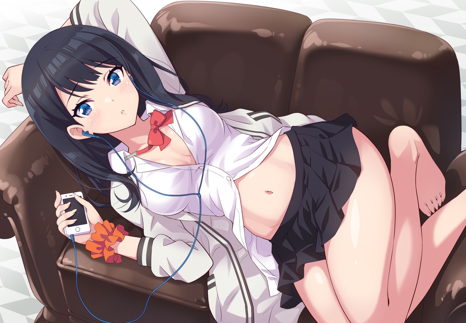 cleavage headphones no_bra open_shirt seifuku ssss.gridman sweater takarada_rikka urabi