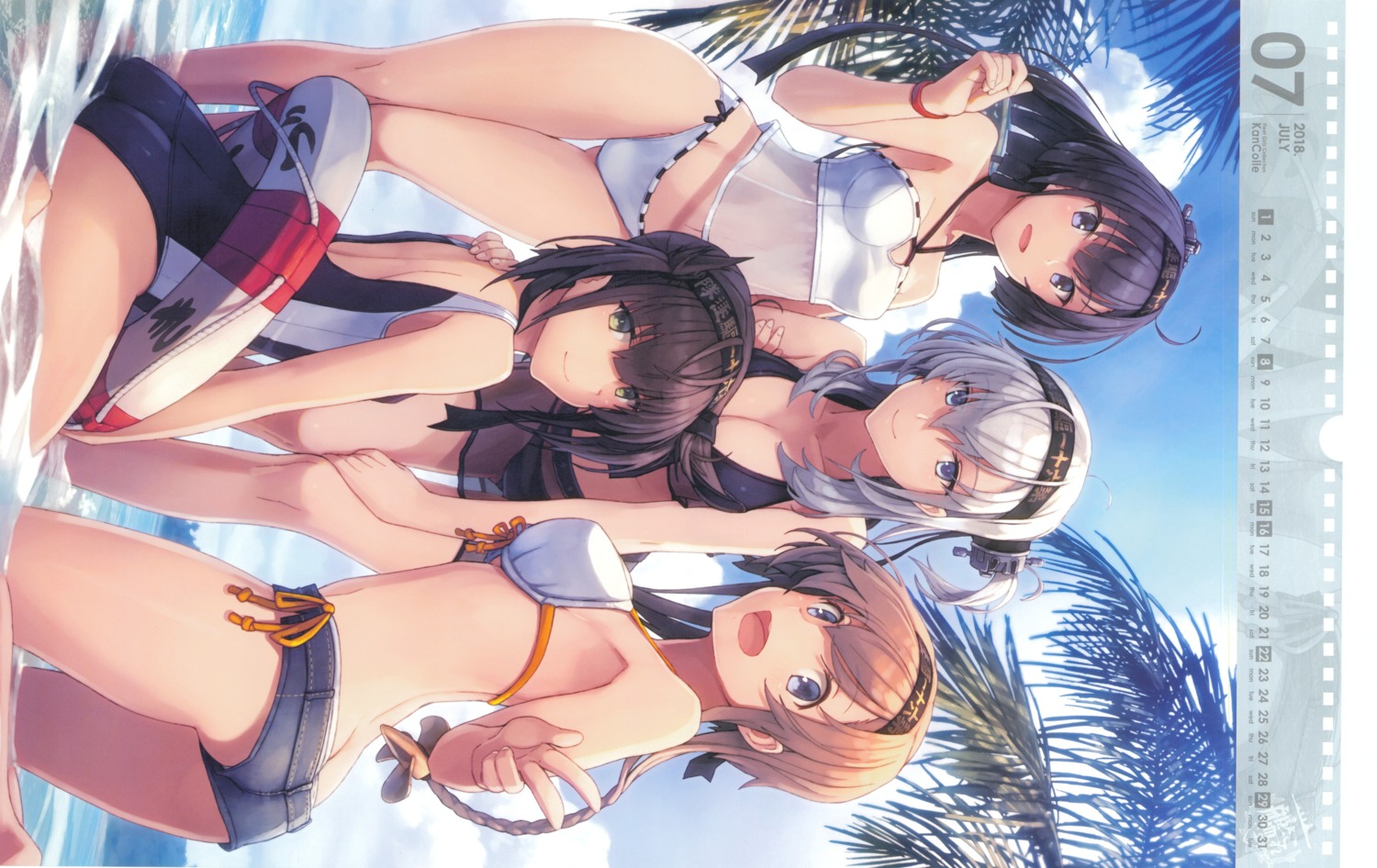 akizuki_(kancolle) ass bikini calendar cleavage hatsuzuki_(kancolle) kantai_collection school_swimsuit see_through shizuma_yoshinori suzutsuki_(kancolle) swimsuits teruzuki_(kancolle) wet