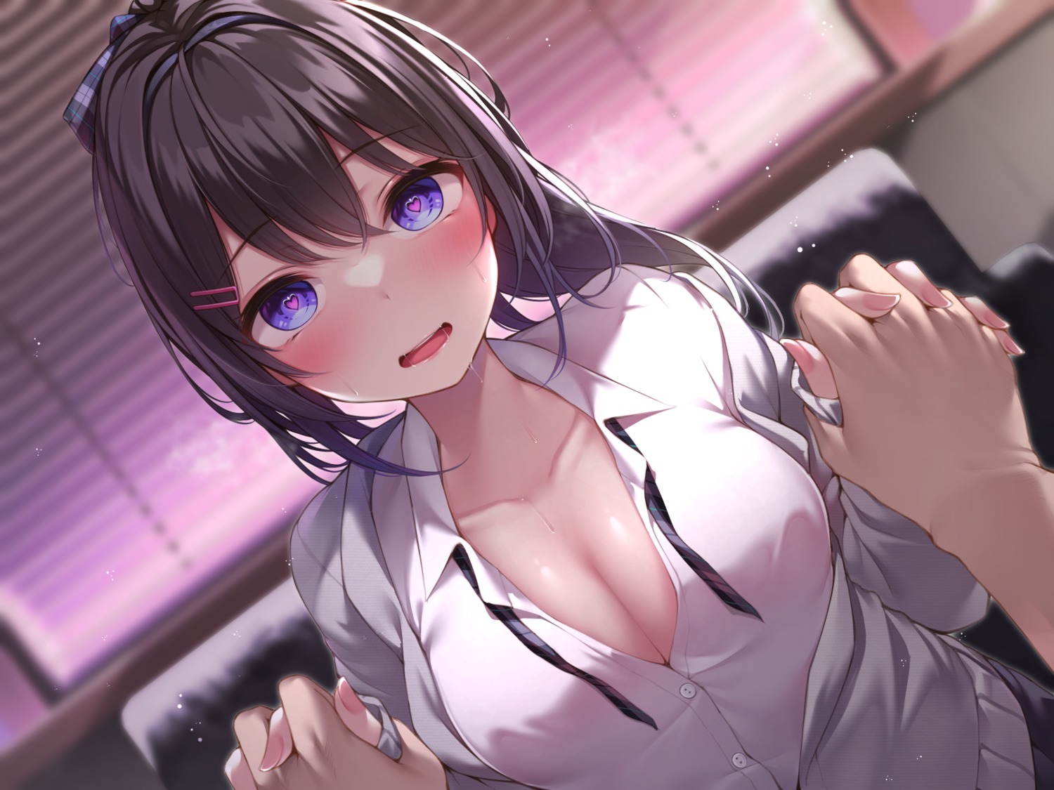 dress_shirt no_bra open_shirt seifuku sweater toyosaki_shu wallpaper