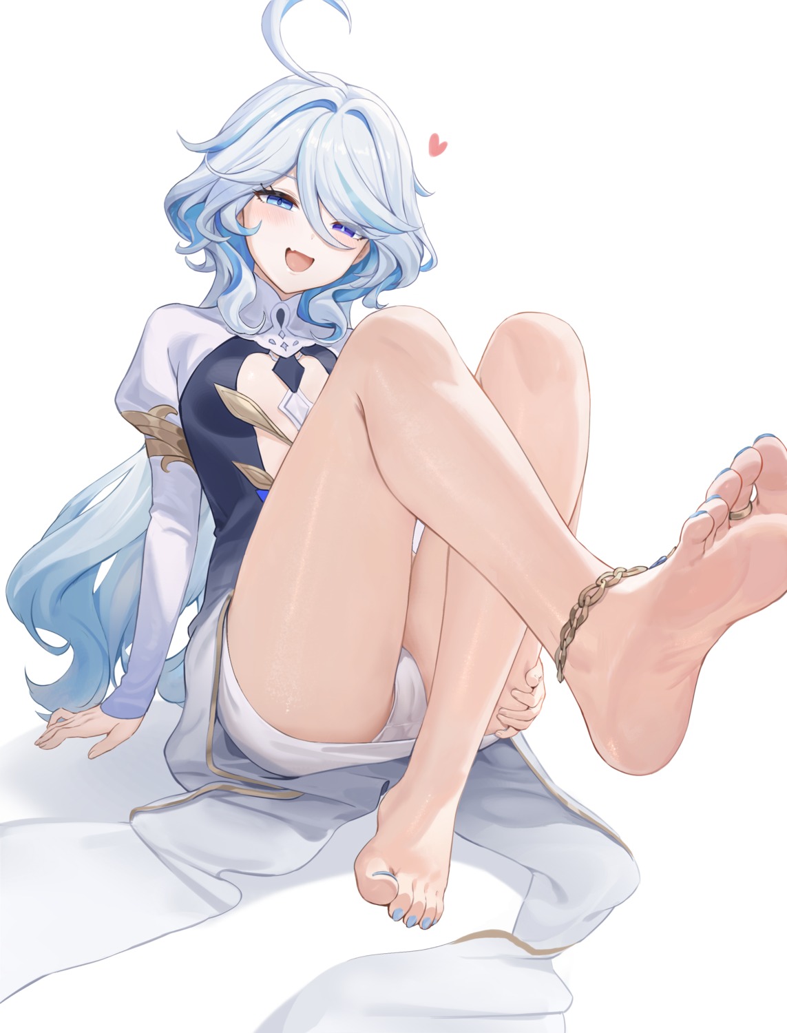 cameltoe chabenmus feet furina genshin_impact heterochromia no_bra pantsu skirt_lift thong