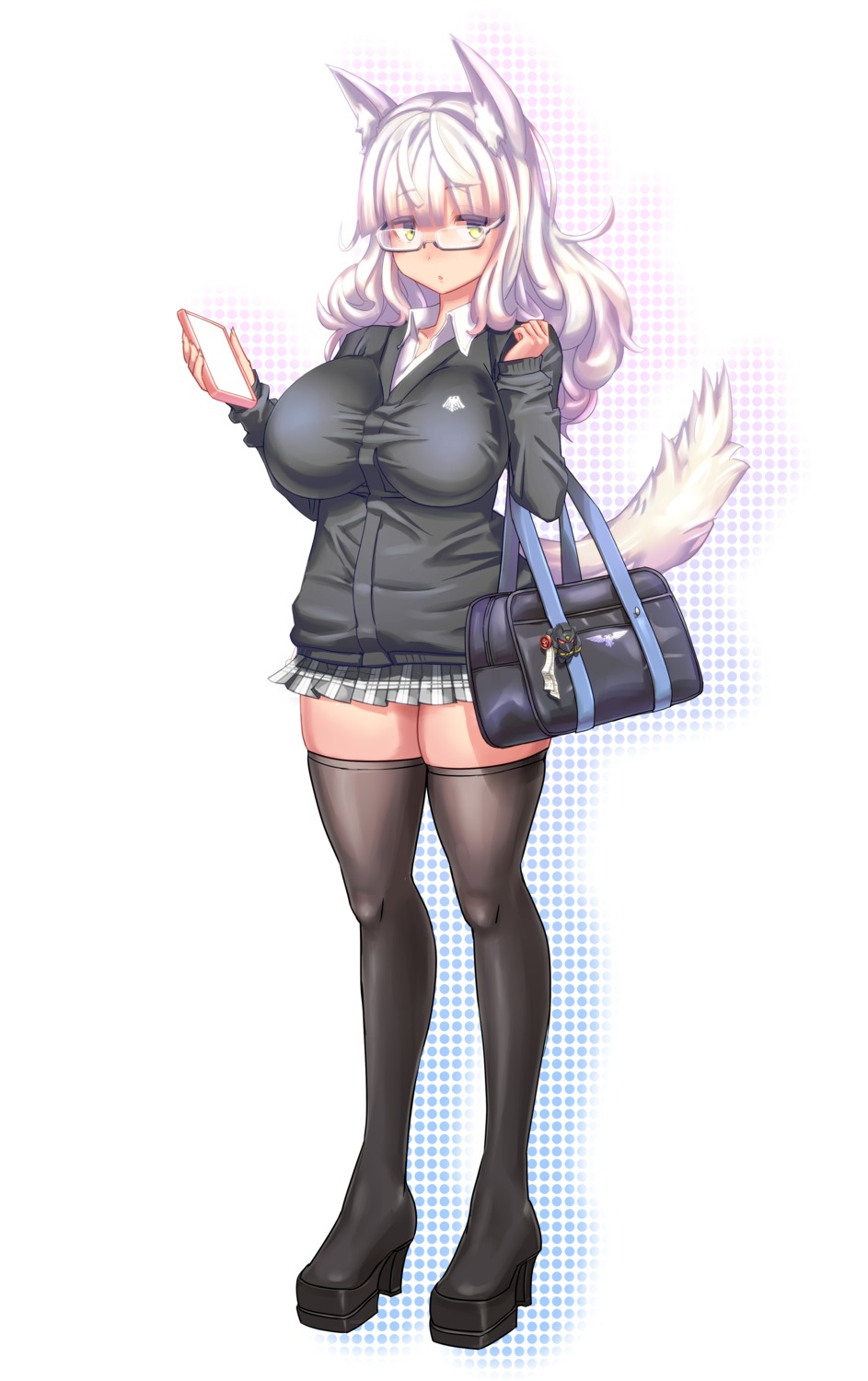 animal_ears heels megane seifuku serizawa_(knight2020) sweater tail thighhighs