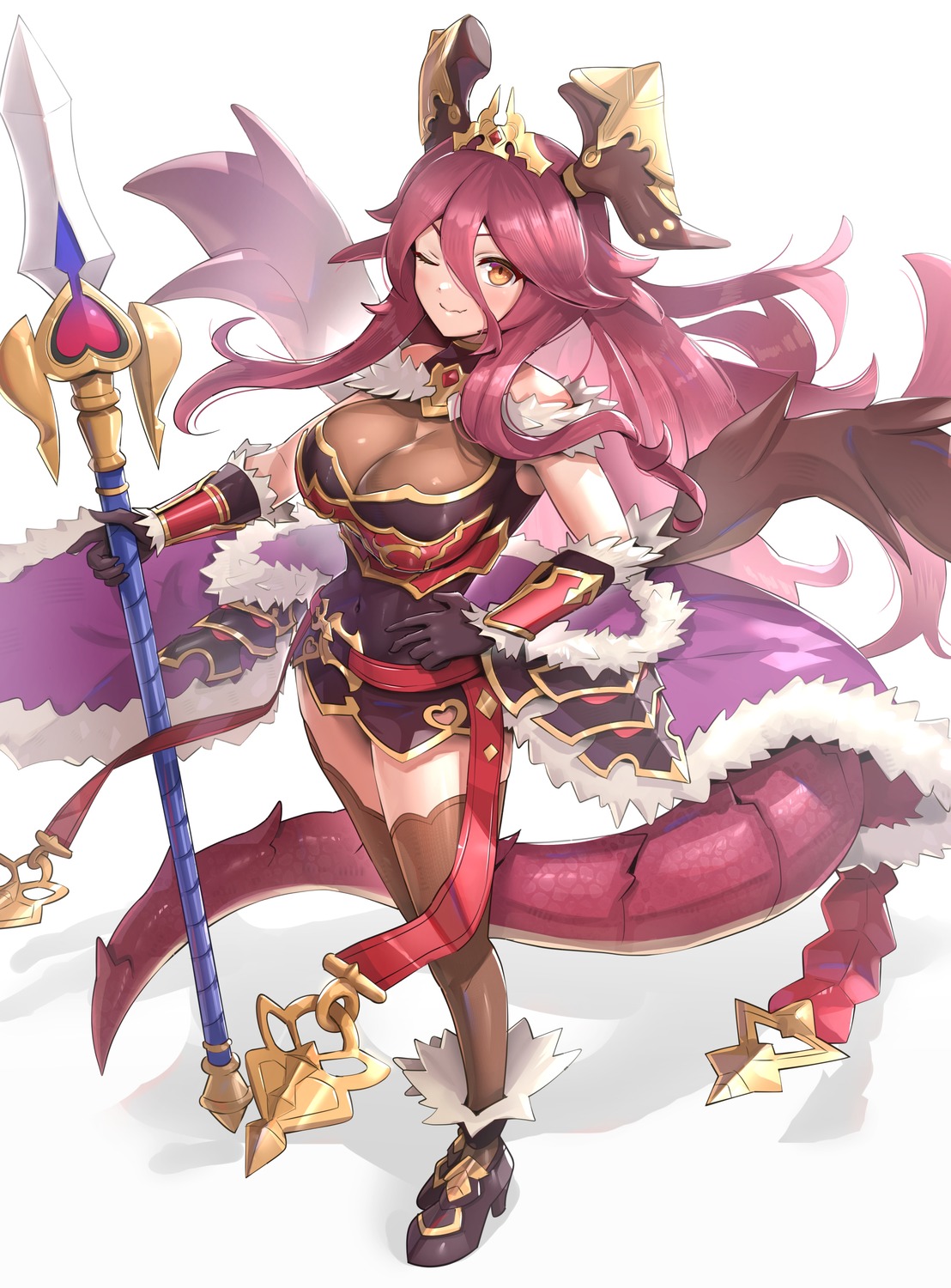 armor dragalia_lost gonzarez heels horns mym_(dragalia_lost) see_through tail thighhighs weapon wings