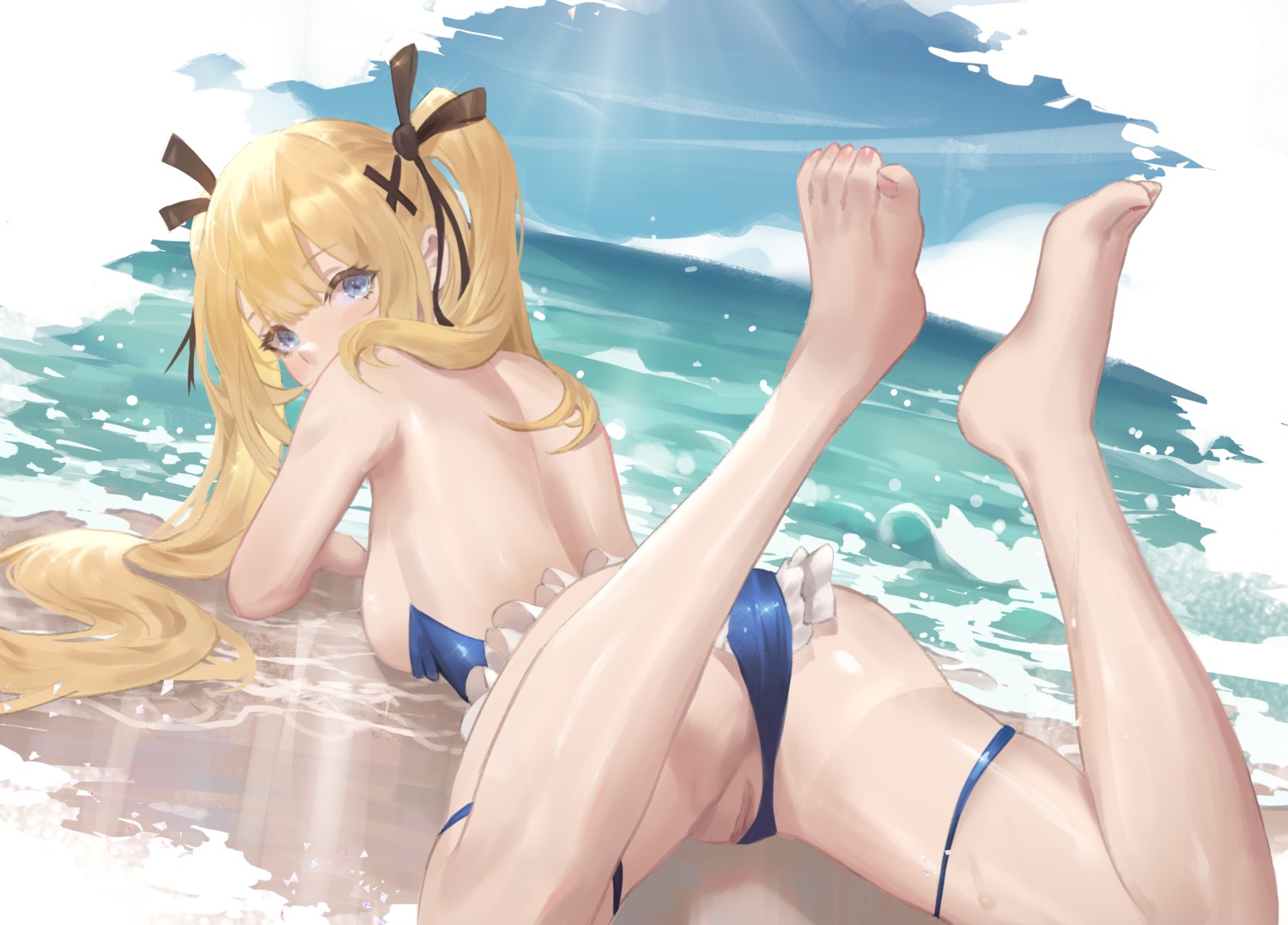 ass azur_lane breasts cirilla dead_or_alive feet garter marie_rose pussy swimsuits uncensored wet