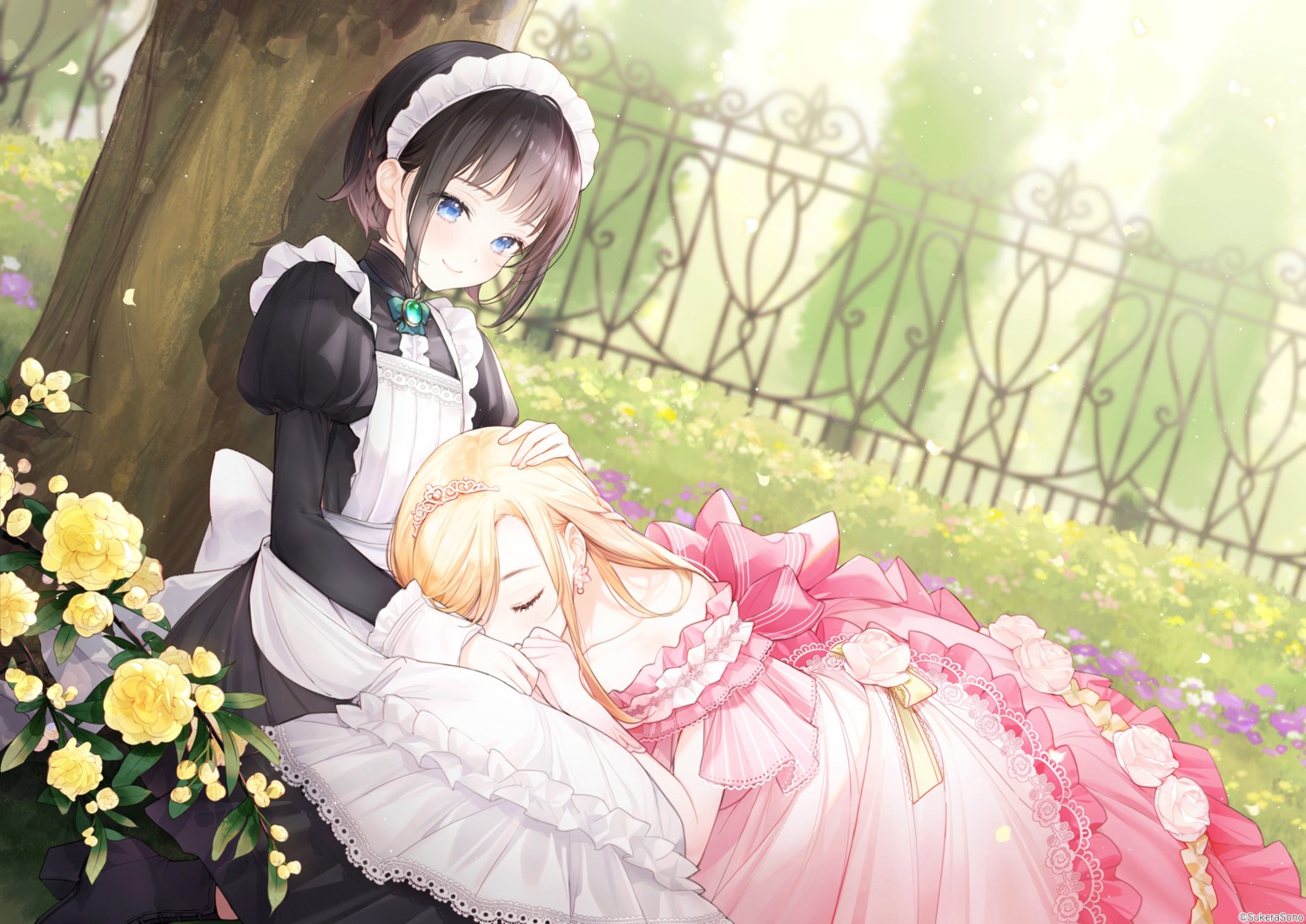 dress gomzi jpeg_artifacts maid sukerasono yuri