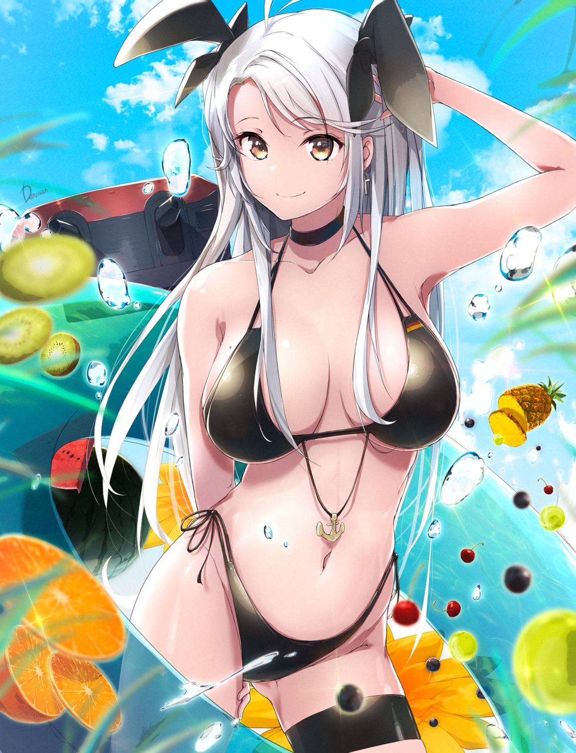 animal_ears artist_revision azur_lane bikini bunny_ears dermar garter prinz_eugen_(azur_lane) swimsuits