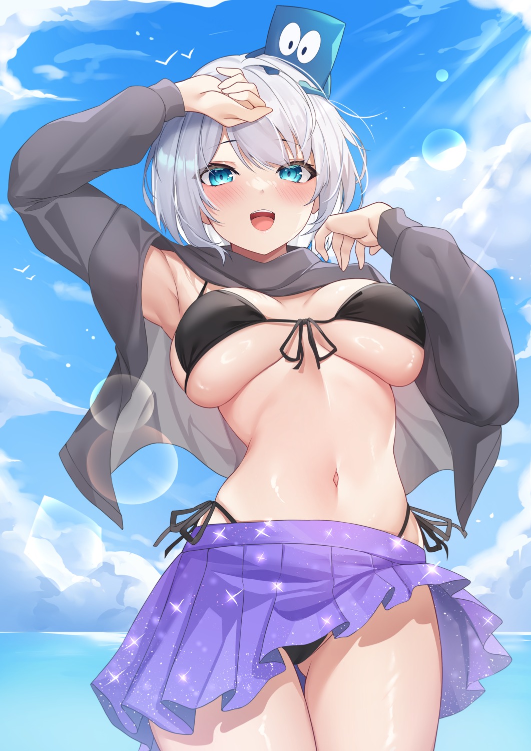 bikini deogho_(liujinzy9854) open_shirt skirt_lift swimsuits