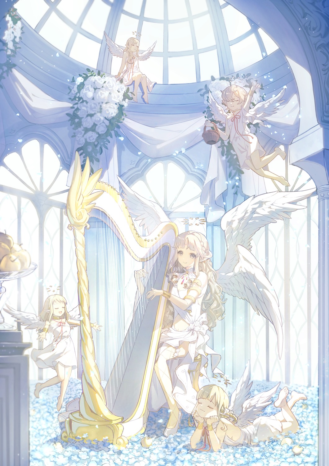 angel dress fishnets garter kfr2_2 no_bra thighhighs wings