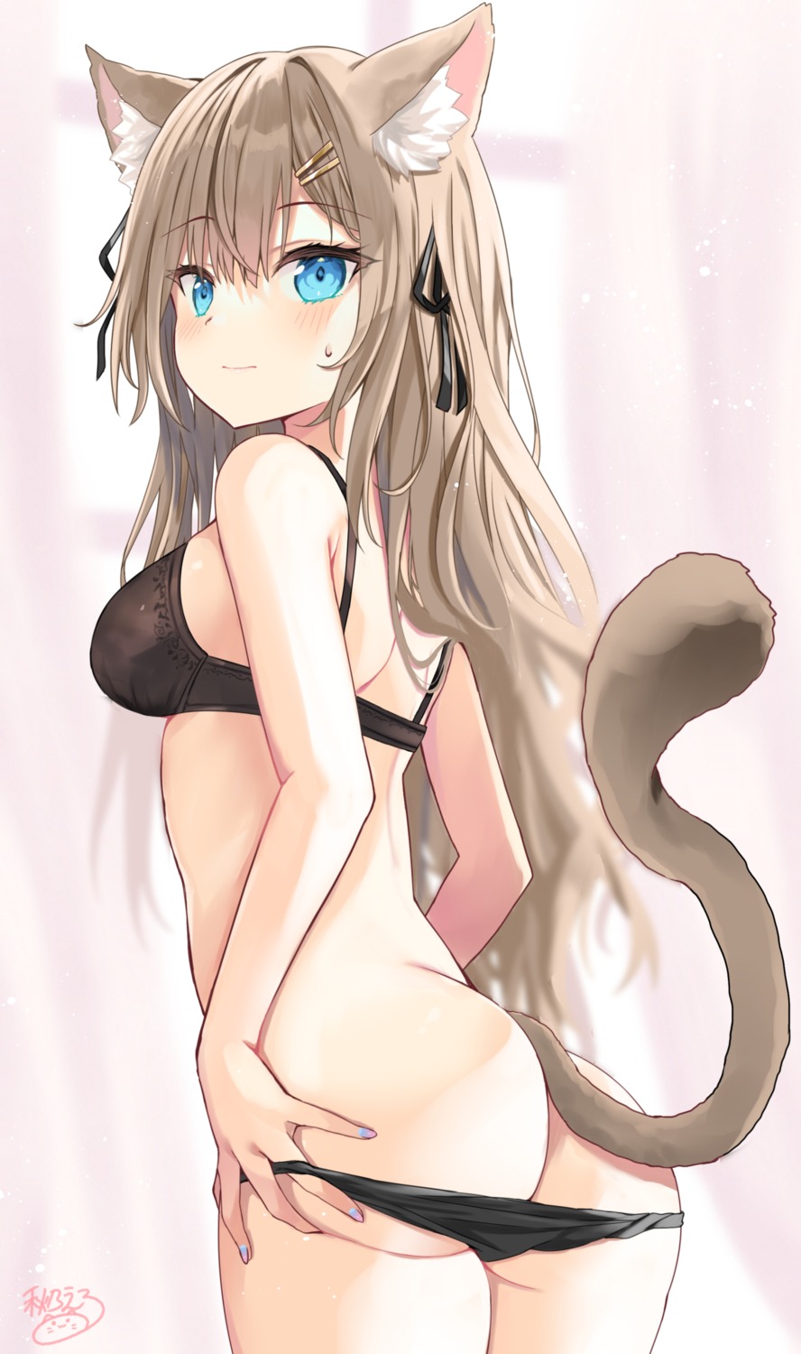 akino_ell animal_ears ass bra nekomimi pantsu panty_pull tail undressing