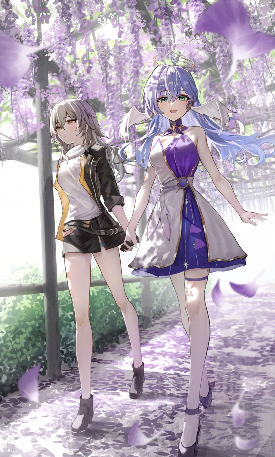 dress garter halo hidulume honkai:_star_rail no_bra robin stelle wings yuri