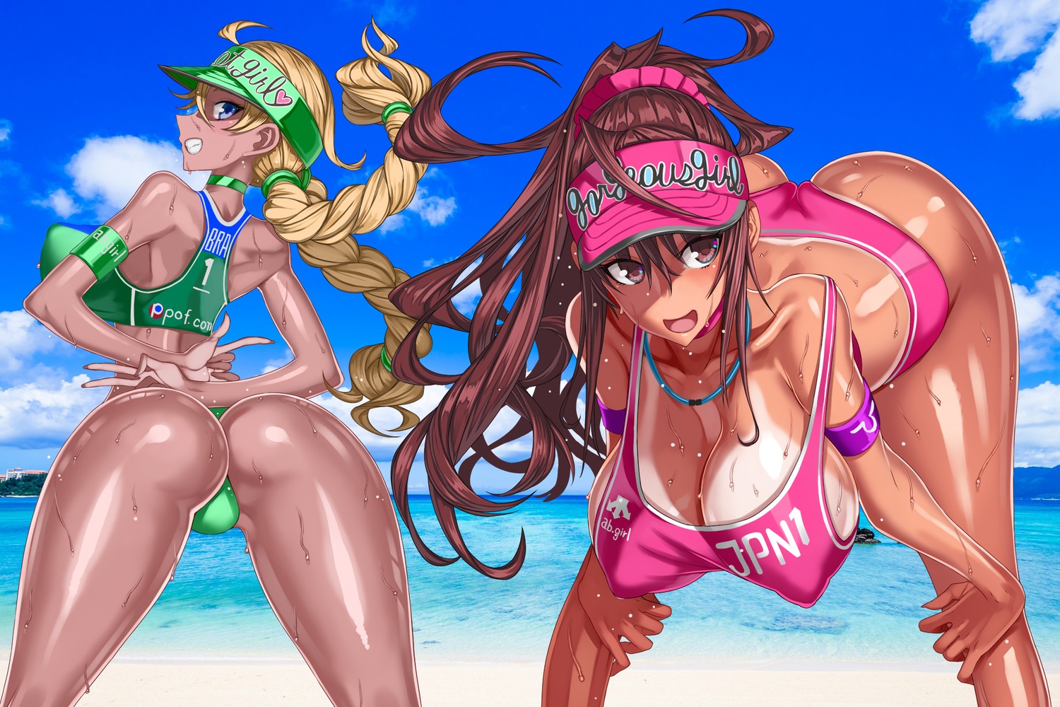 akutsu_kirara ass bikini erect_nipples honjou_raita kuramoto_erika mahou_shoujo_(raita) swimsuits tan_lines thong