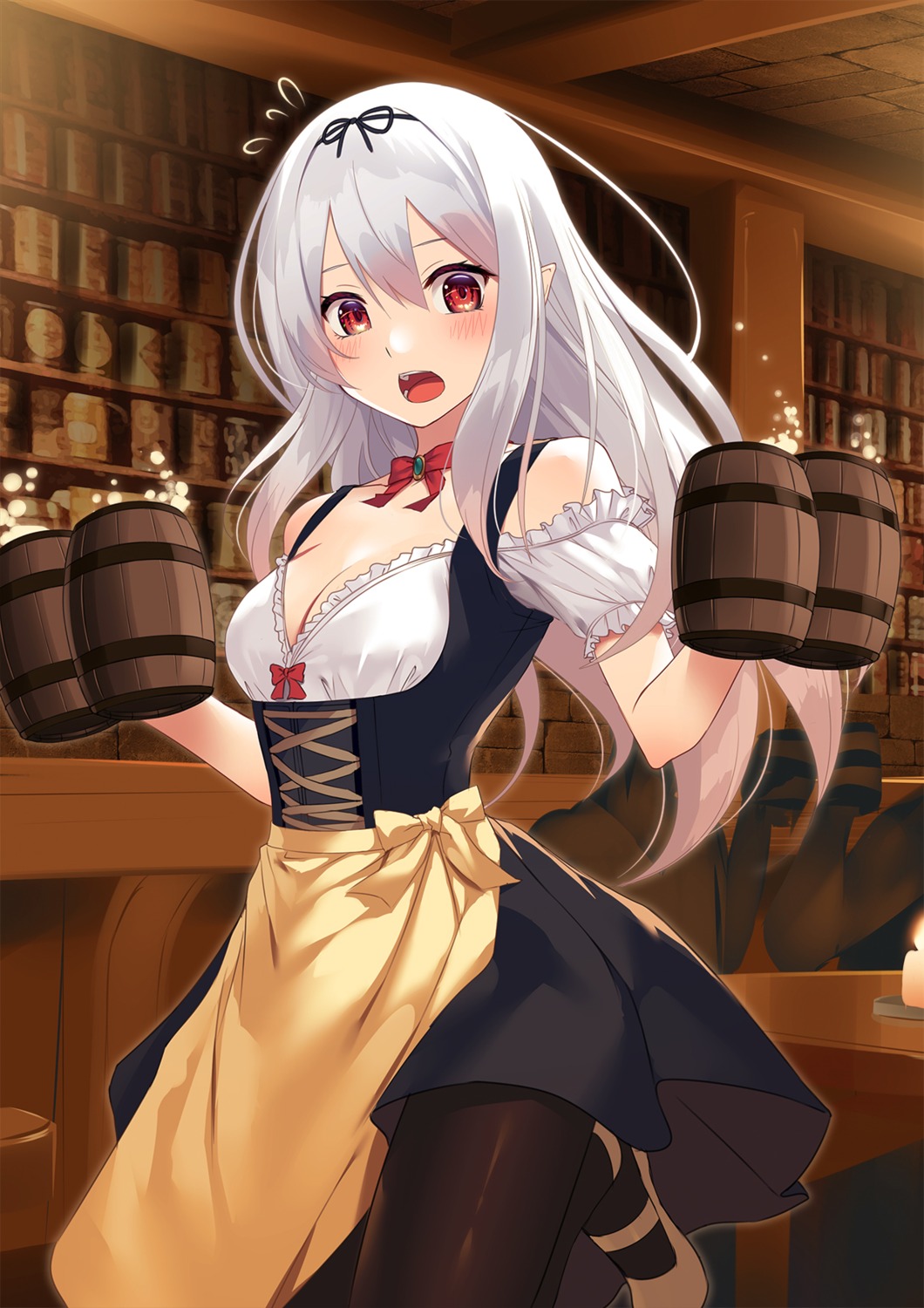 cleavage kuroyui pantyhose pointy_ears waitress