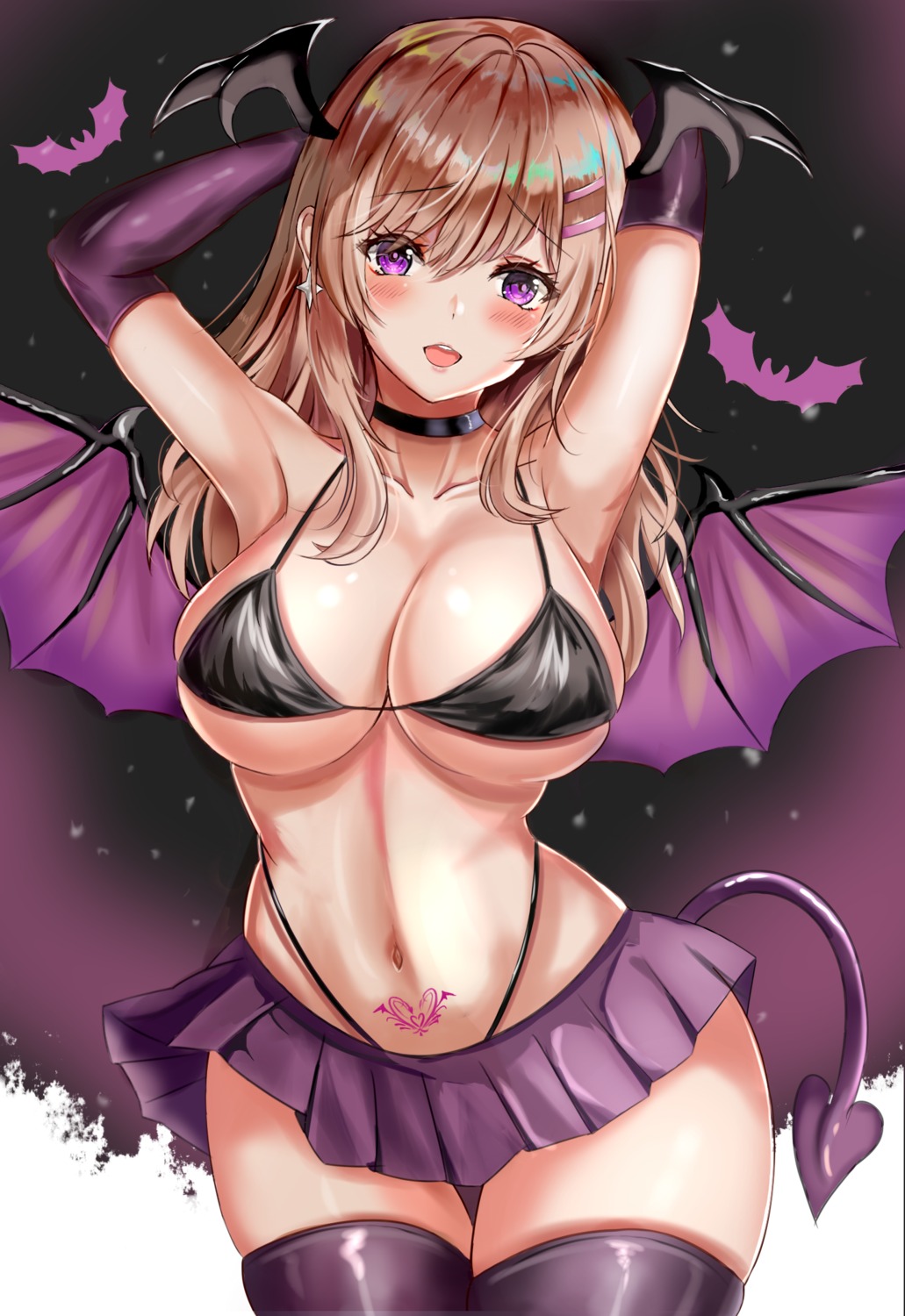 bikini cleavage devil kuro_(tbm9187) swimsuits tail tattoo thighhighs thong underboob wings