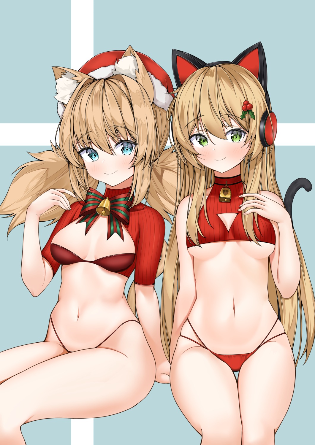 animal_ears girls_frontline headphones idw_(girls_frontline) nekomimi no_bra pantsu sweater tail tmp_(girls_frontline) tor_ai