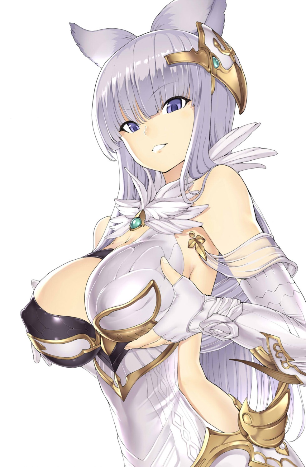 animal_ears armor breast_hold erect_nipples granblue_fantasy hakaba korwa no_bra see_through