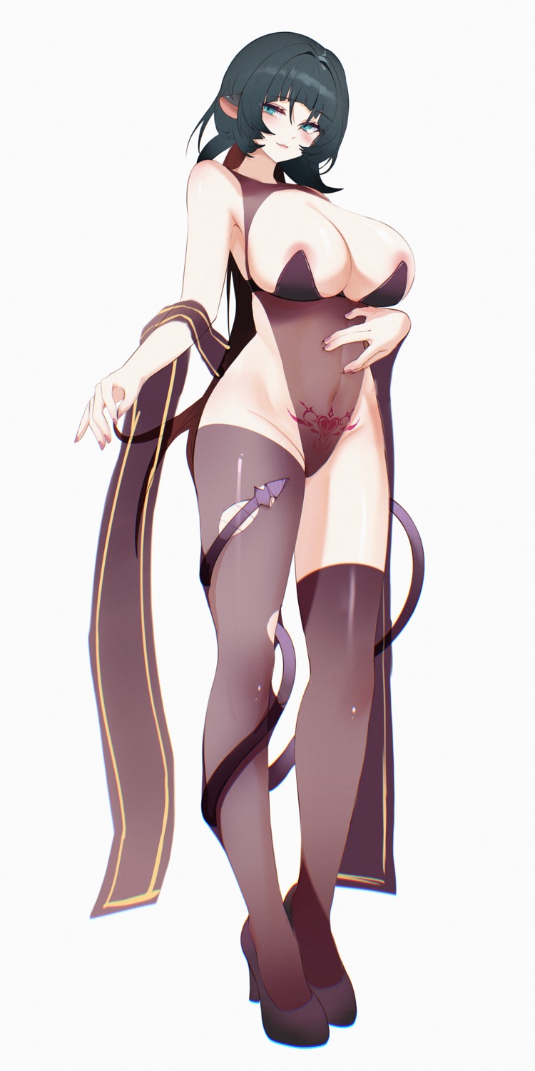 animal_ears areola heels jane_doe leotard lo_li_jefn8578 no_bra nopan see_through tail tattoo thighhighs torn_clothes zenless_zone_zero