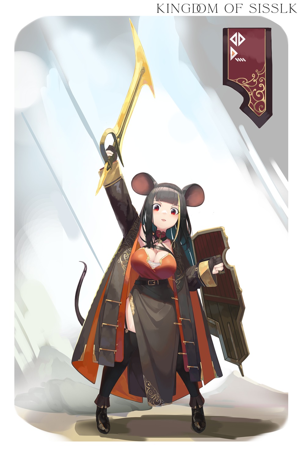 animal_ears asian_clothes cleavage stockings sword tagme tail thighhighs