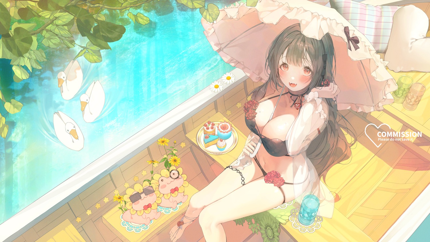 bikini garter open_shirt patch_oxxo see_through swimsuits umbrella