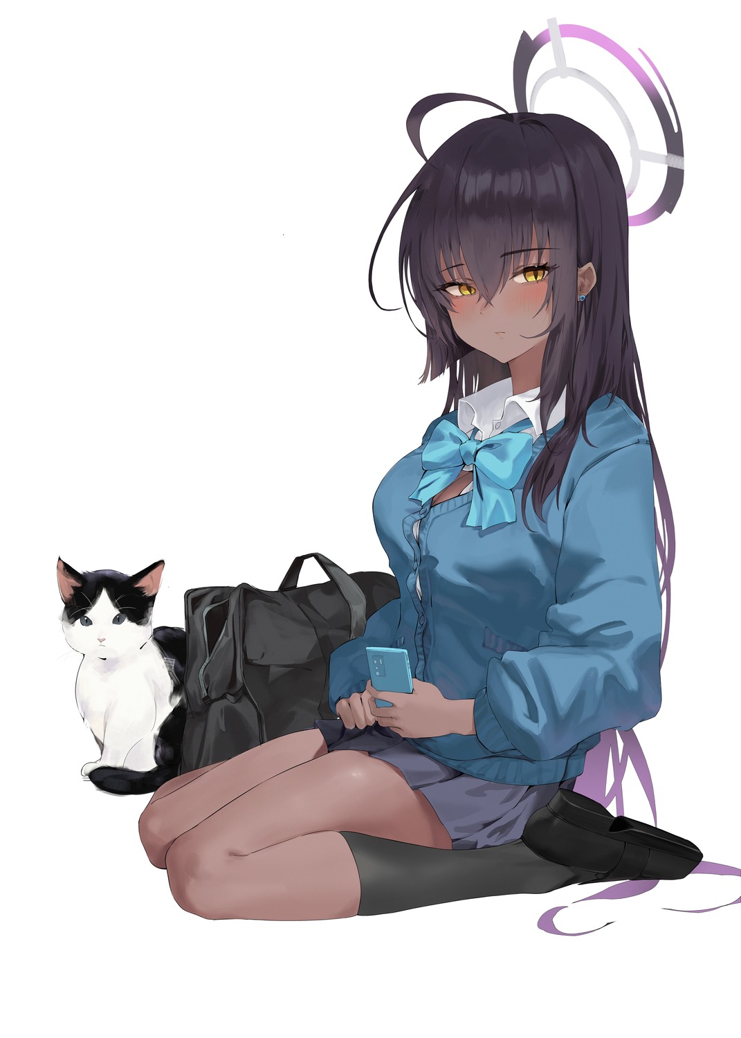 blue_archive halo kakudate_karin neko sadan1317 seifuku sweater