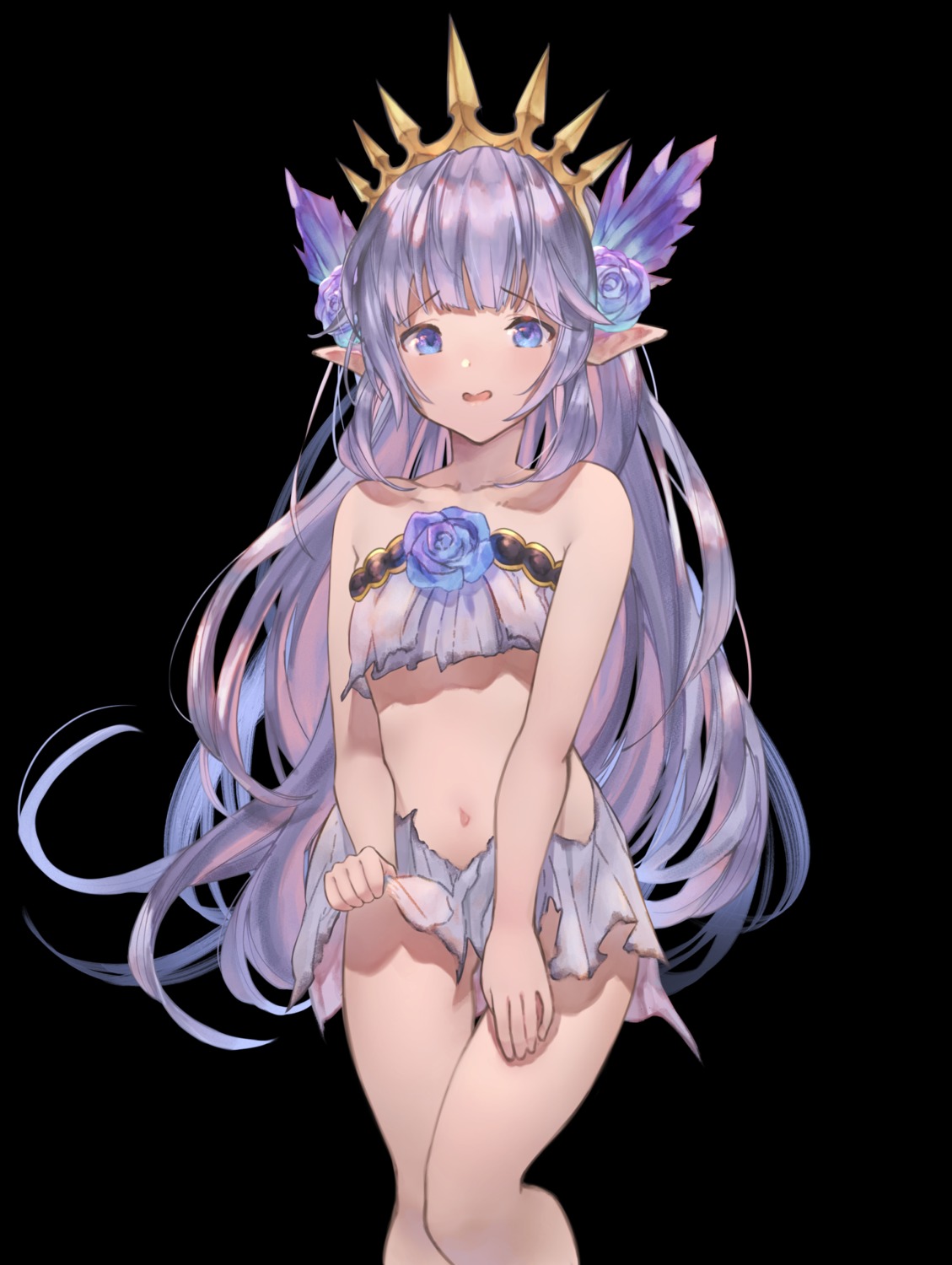 betabeet bikini_armor granblue_fantasy lily_(granblue_fantasy) pointy_ears see_through skirt_lift torn_clothes