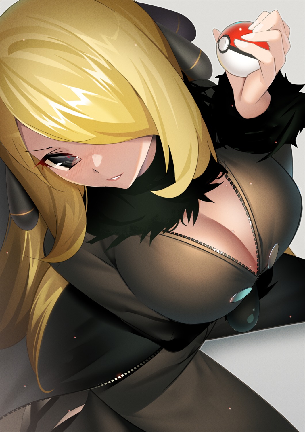 bodysuit breast_hold cleavage machimura_komori pokemon pokemon_bdsp pokemon_dppt shirona_(pokemon)