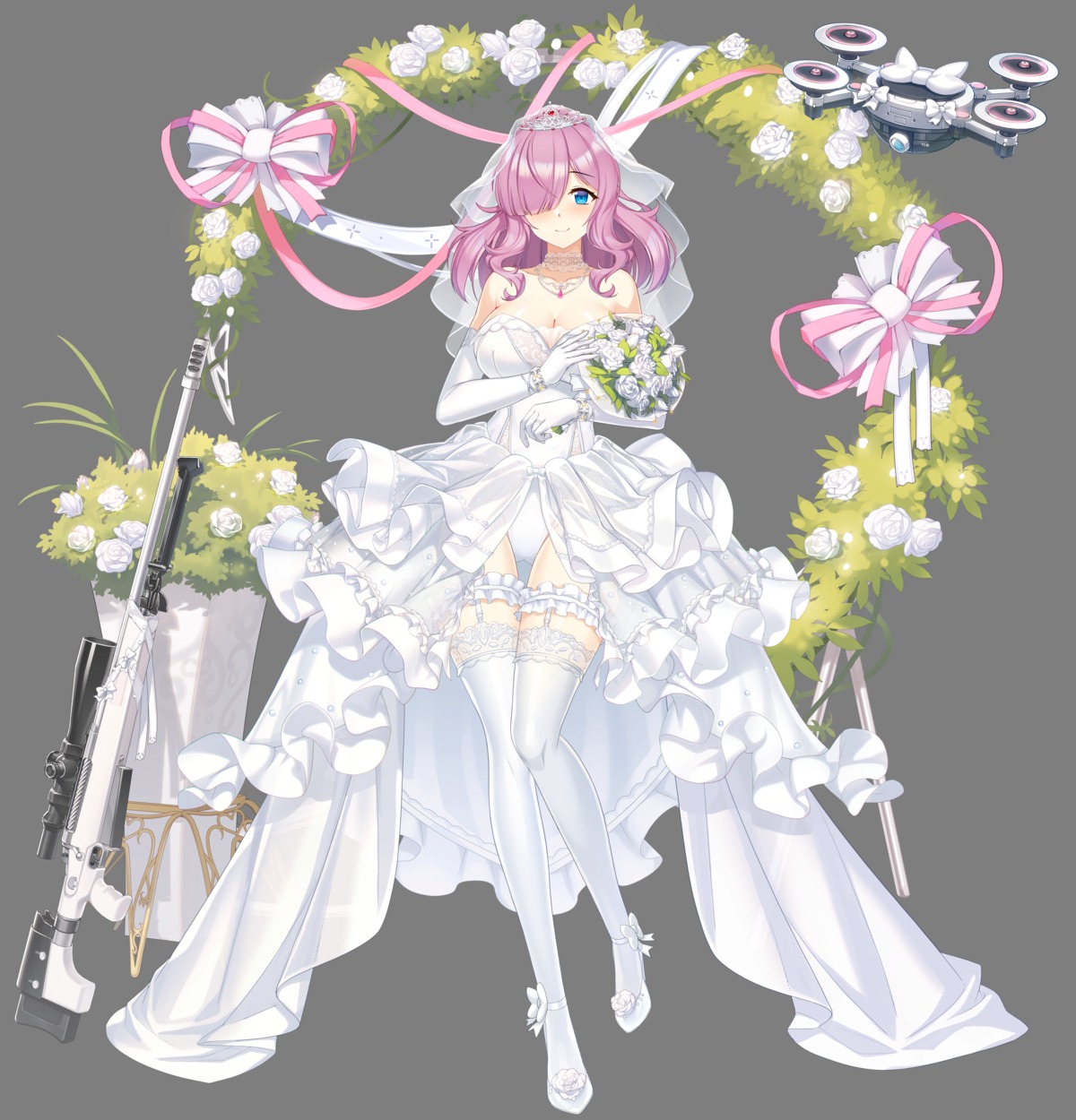 cleavage counter:side dress garter gun leotard no_bra stockings thighhighs transparent_png wedding_dress