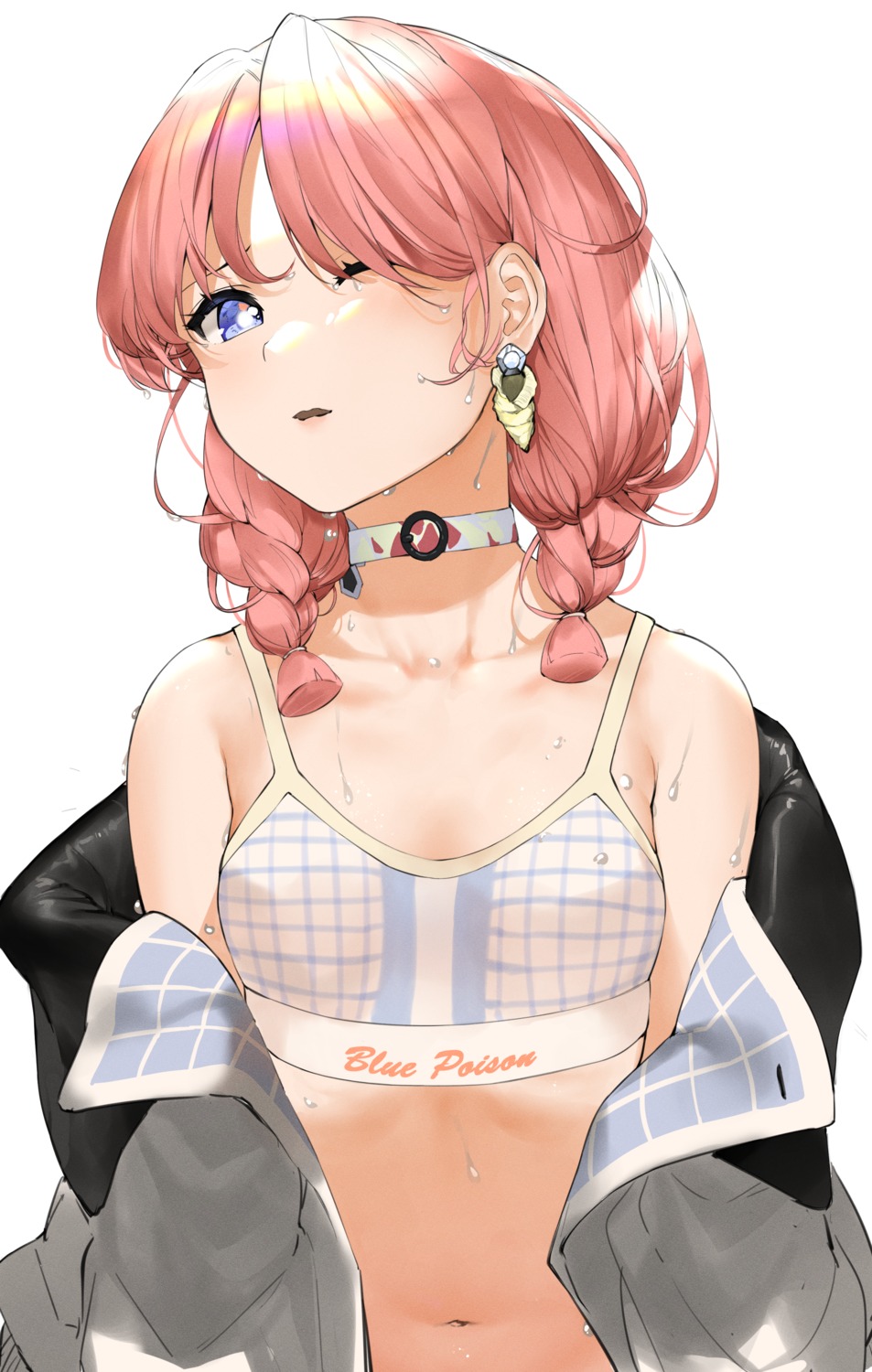 arknights blue_poison_(arknights) bra meatfatty open_shirt wet