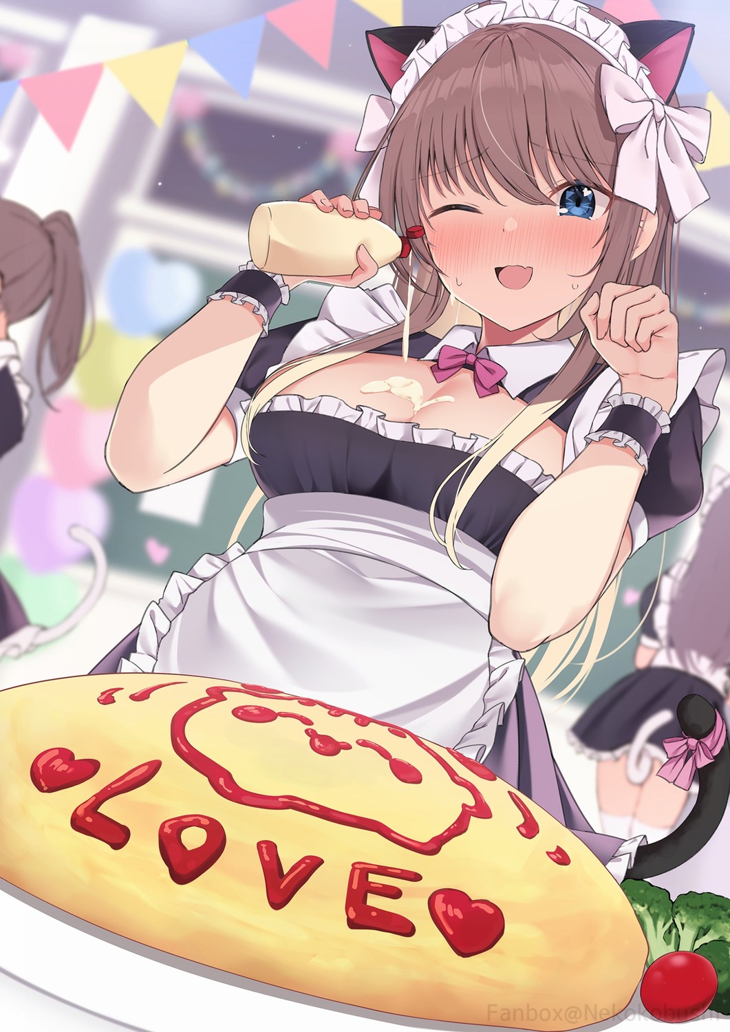 animal_ears cleavage cream maid nekokobushi nekomimi tail