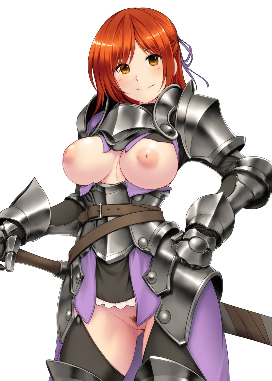 armor breasts nipples no_bra nopan pubic_hair pussy sword tro