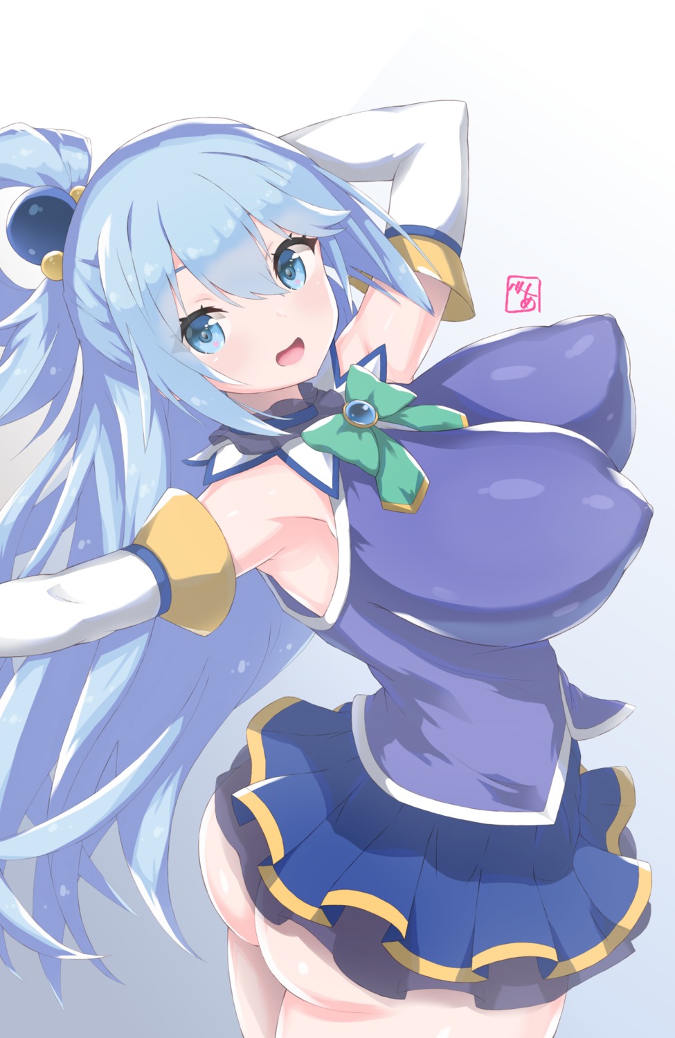 aqua_(konosuba) ass bea_(bropmlk) erect_nipples kono_subarashii_sekai_ni_shukufuku_wo! nopan see_through skirt_lift