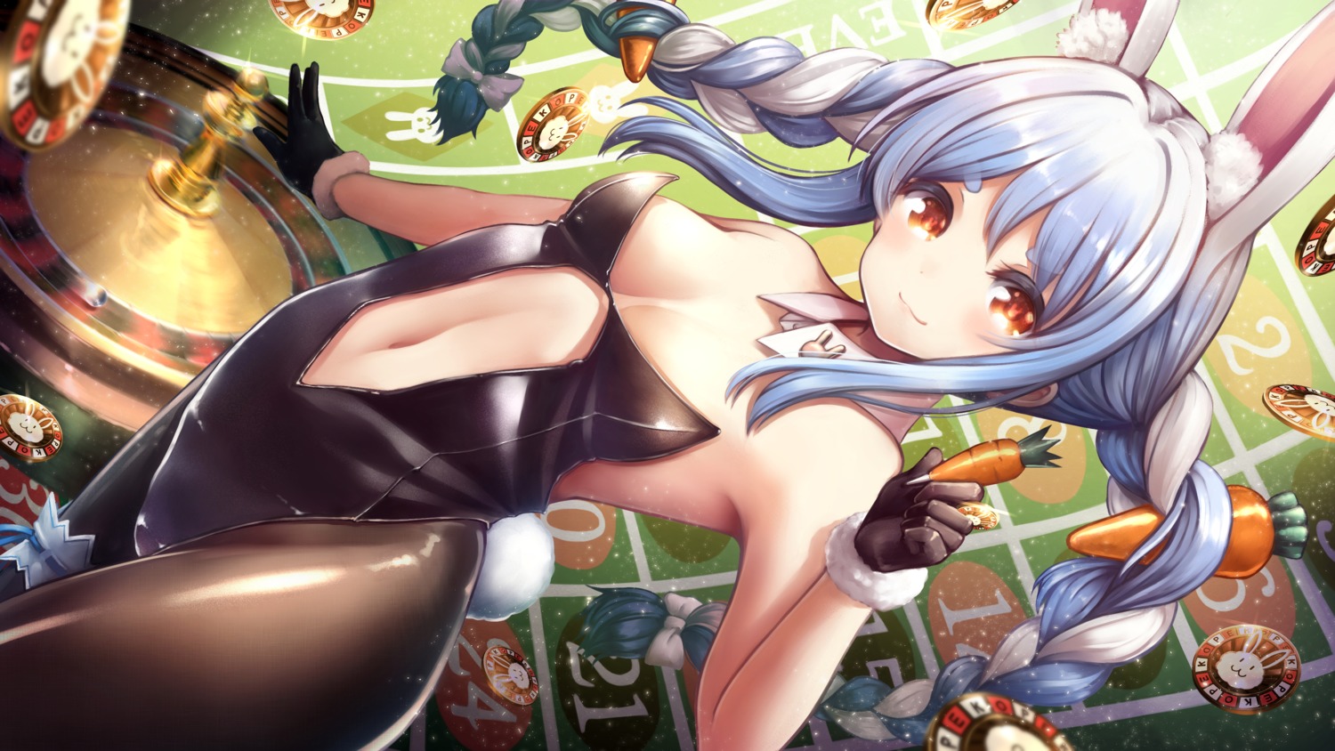 animal_ears bunny_ears bunny_girl hololive no_bra pantyhose tail tukiyofree usada_pekora wallpaper