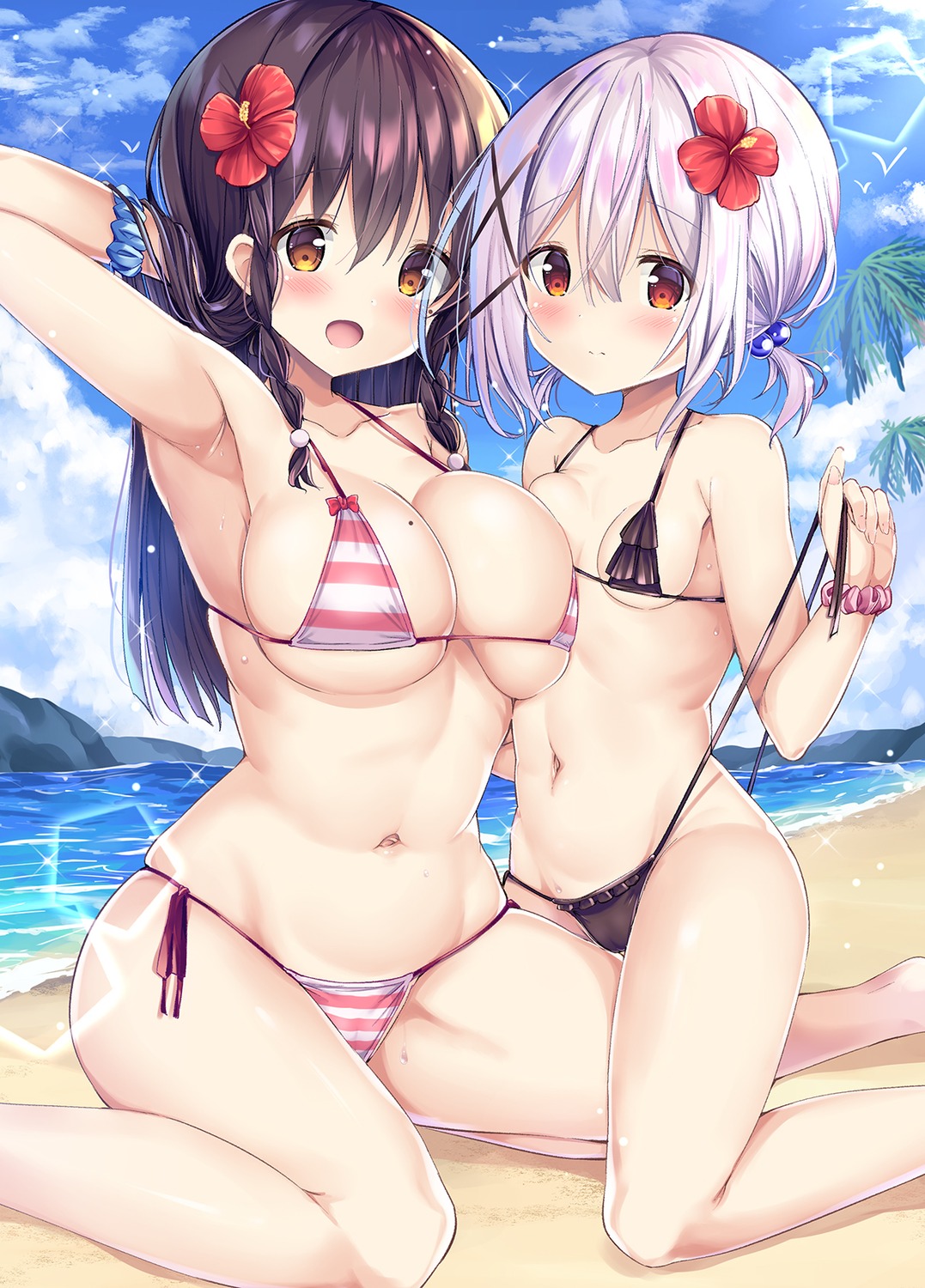 bikini cameltoe kurou_(quadruple_zero) ninose_shizuku shirakawa_kokona swimsuits undressing watashi_no_tame_ni_nuginasai! wet