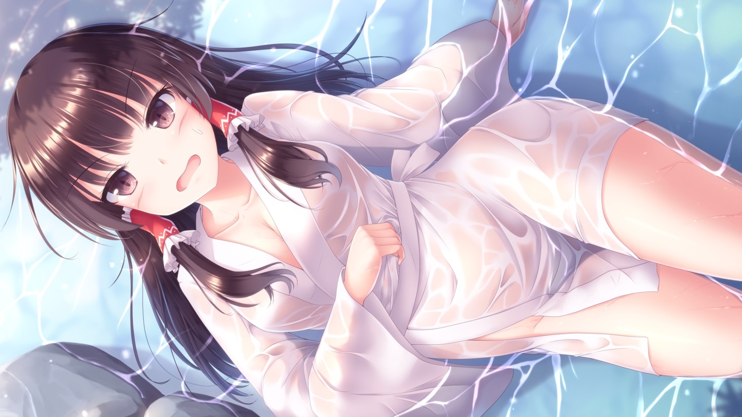 hakurei_reimu lzh no_bra nopan see_through touhou wallpaper wet wet_clothes yukata