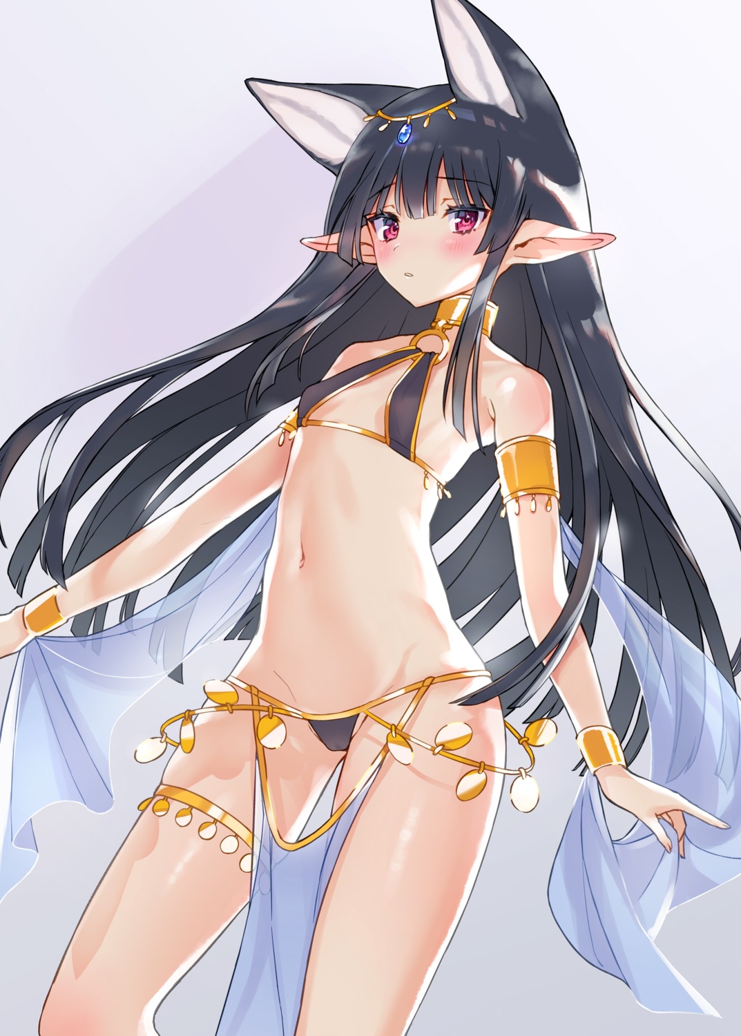 animal_ears bikini cameltoe erect_nipples garter komiya_nigi loli pointy_ears swimsuits