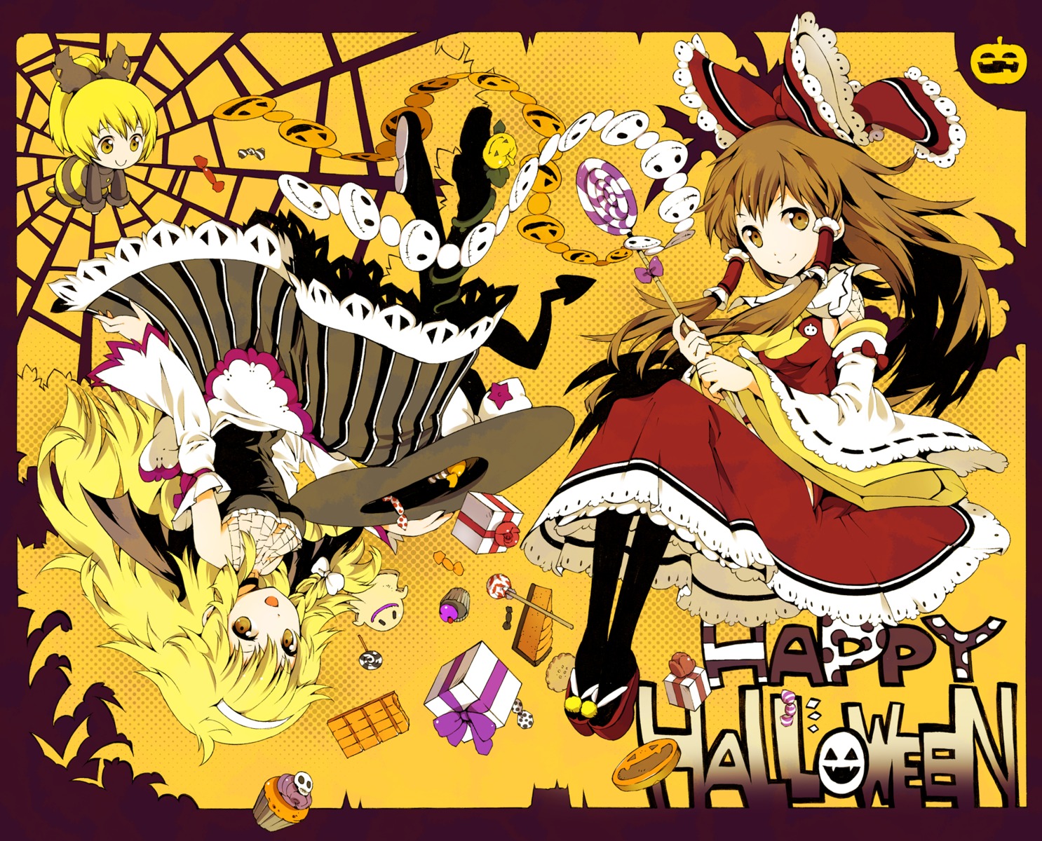 hakurei_reimu halloween ichizen_(o_tori) kirisame_marisa kurodani_yamame touhou