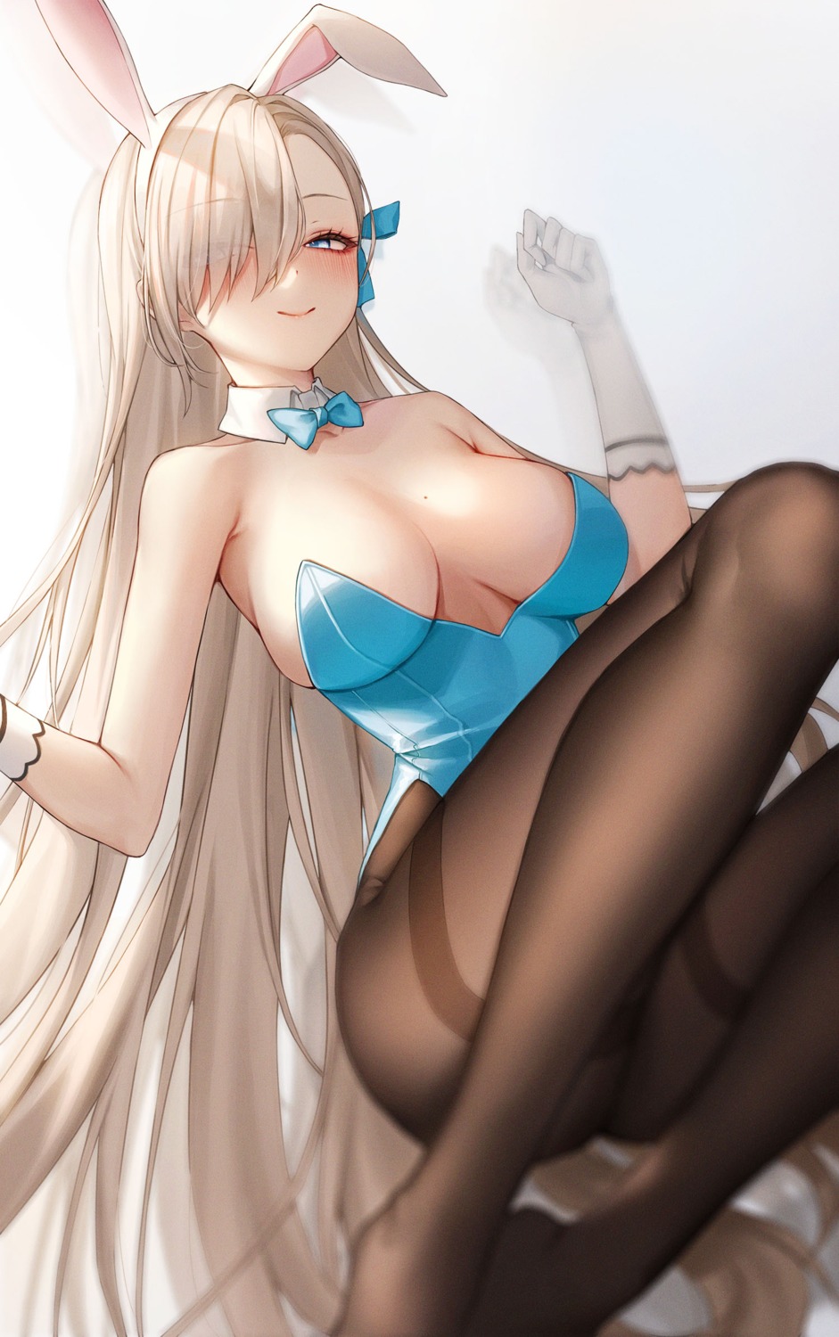 ame_816 animal_ears blue_archive bunny_ears bunny_girl ichinose_asuna no_bra pantyhose